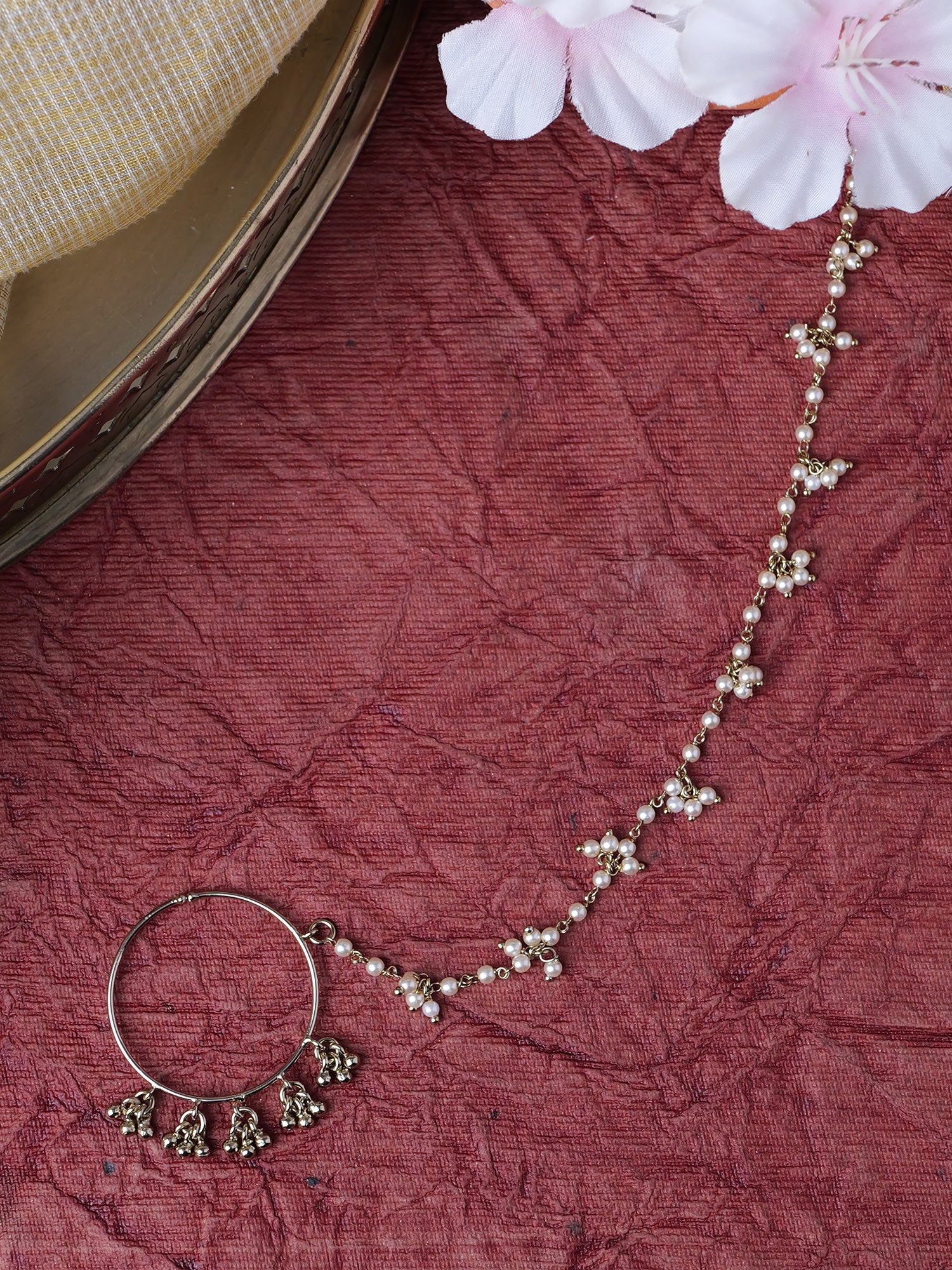 1.25" Cluster Bead Bridal Nose Ring in Antique Gold
