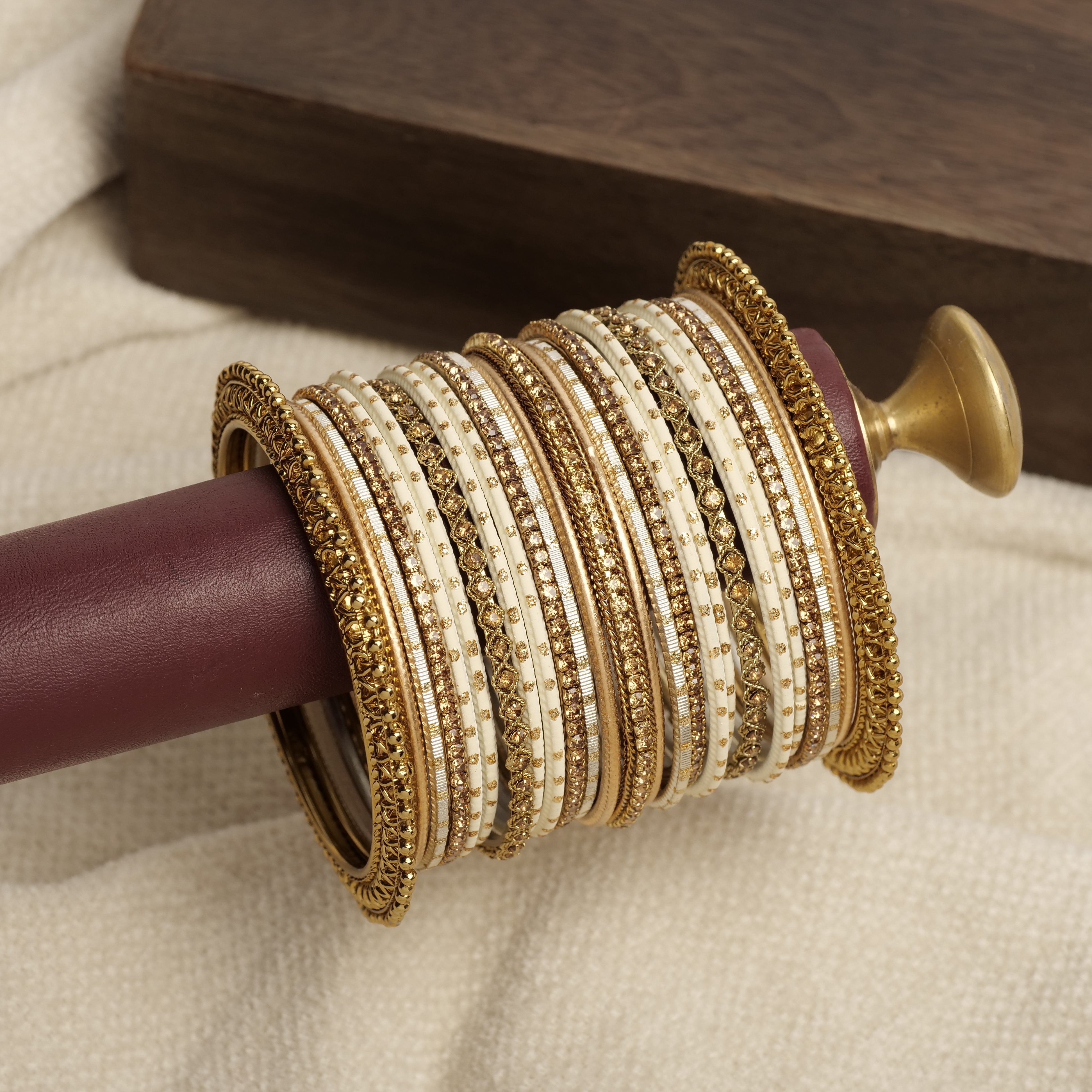 Traditional Cream and Antique Gold Bangle Set