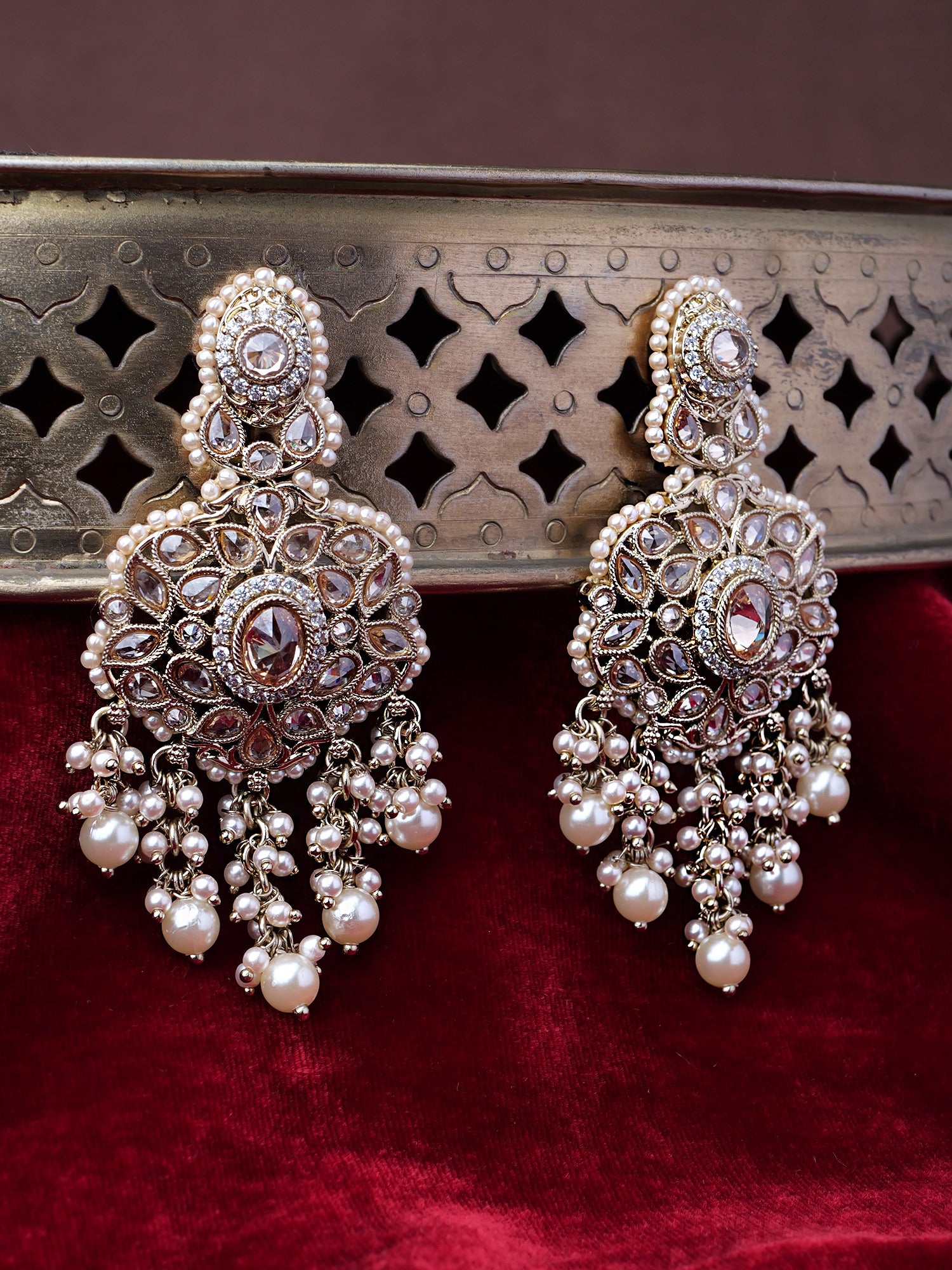 Aalia Waterfall Earrings in Pearl and Antique Gold