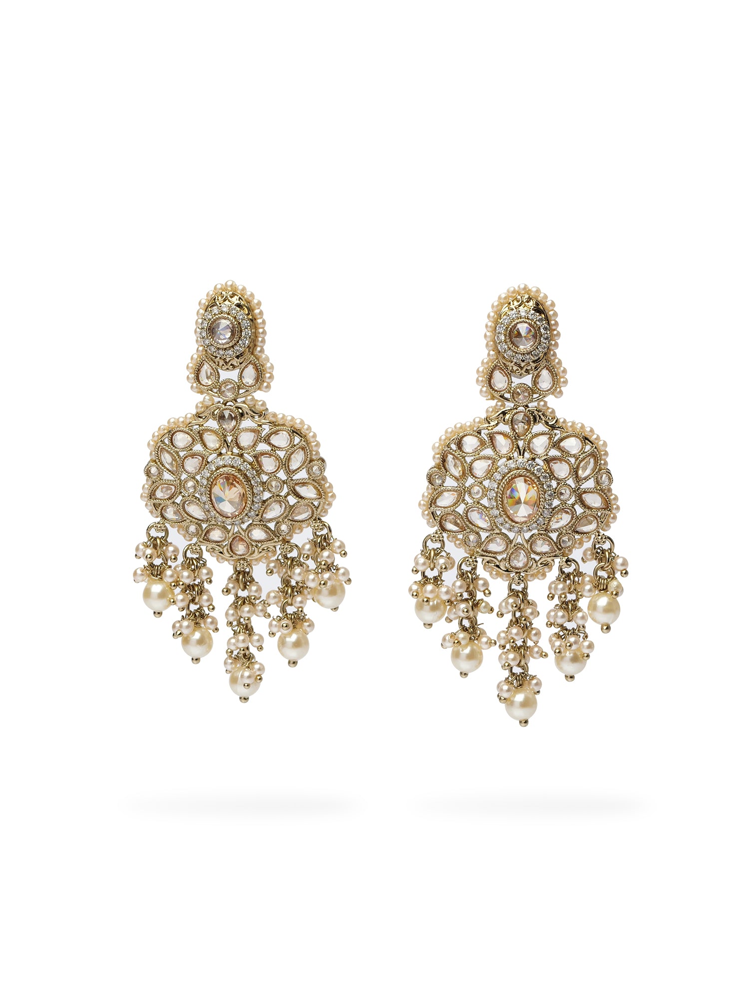 Aalia Waterfall Earrings in Pearl and Antique Gold