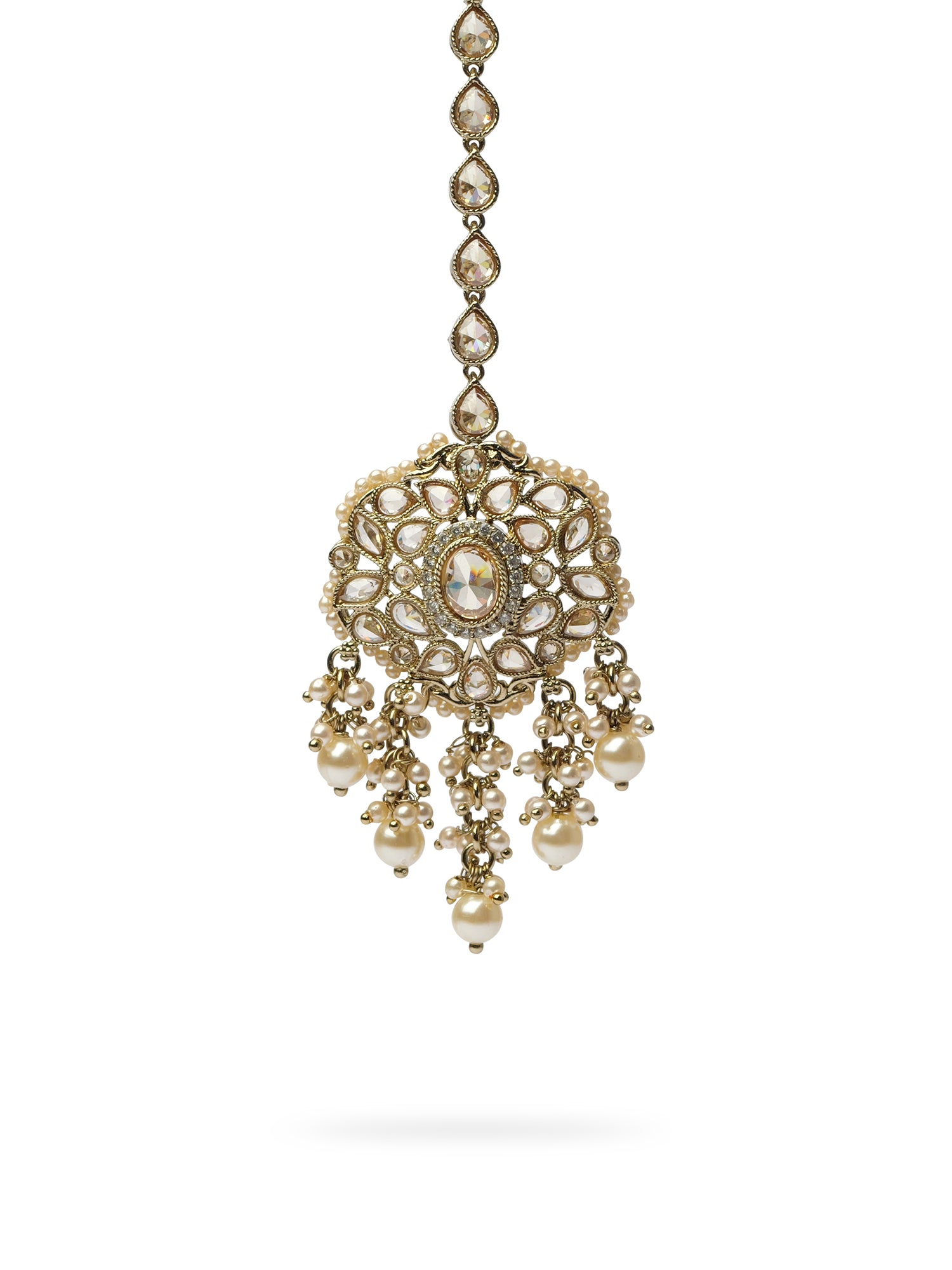 Aalia Waterfall Maang Tikka in Pearl and Champagne