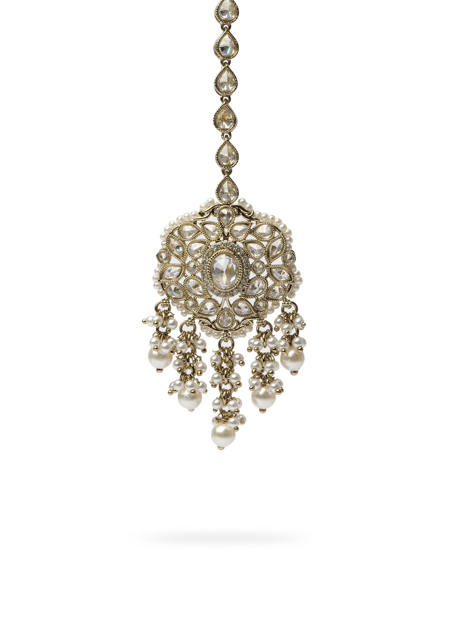 Aalia Waterfall Maang Tikka in Pearl and White