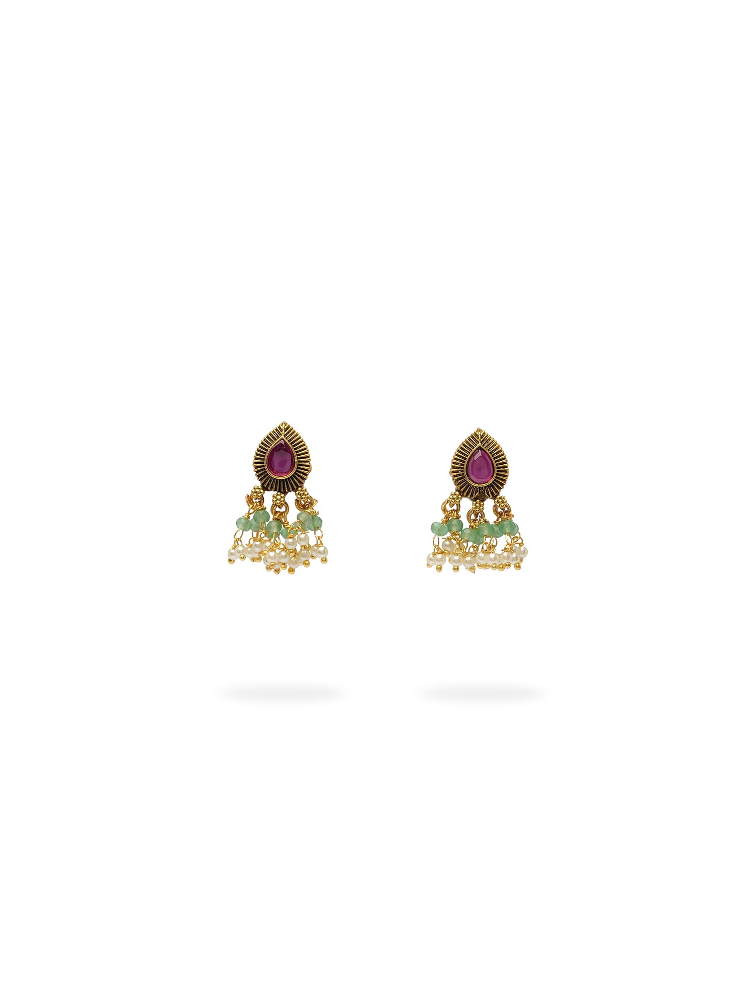 Adhira Small Kundan Earrings in Ruby and Mint