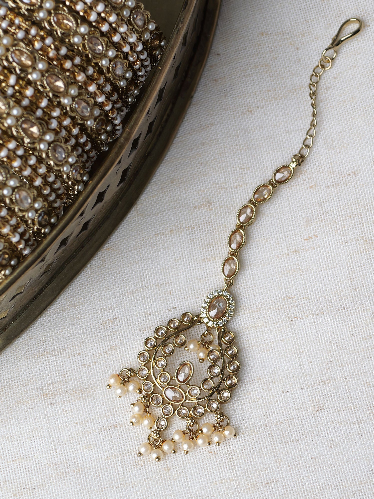 Adira Maang Tikka in Champagne