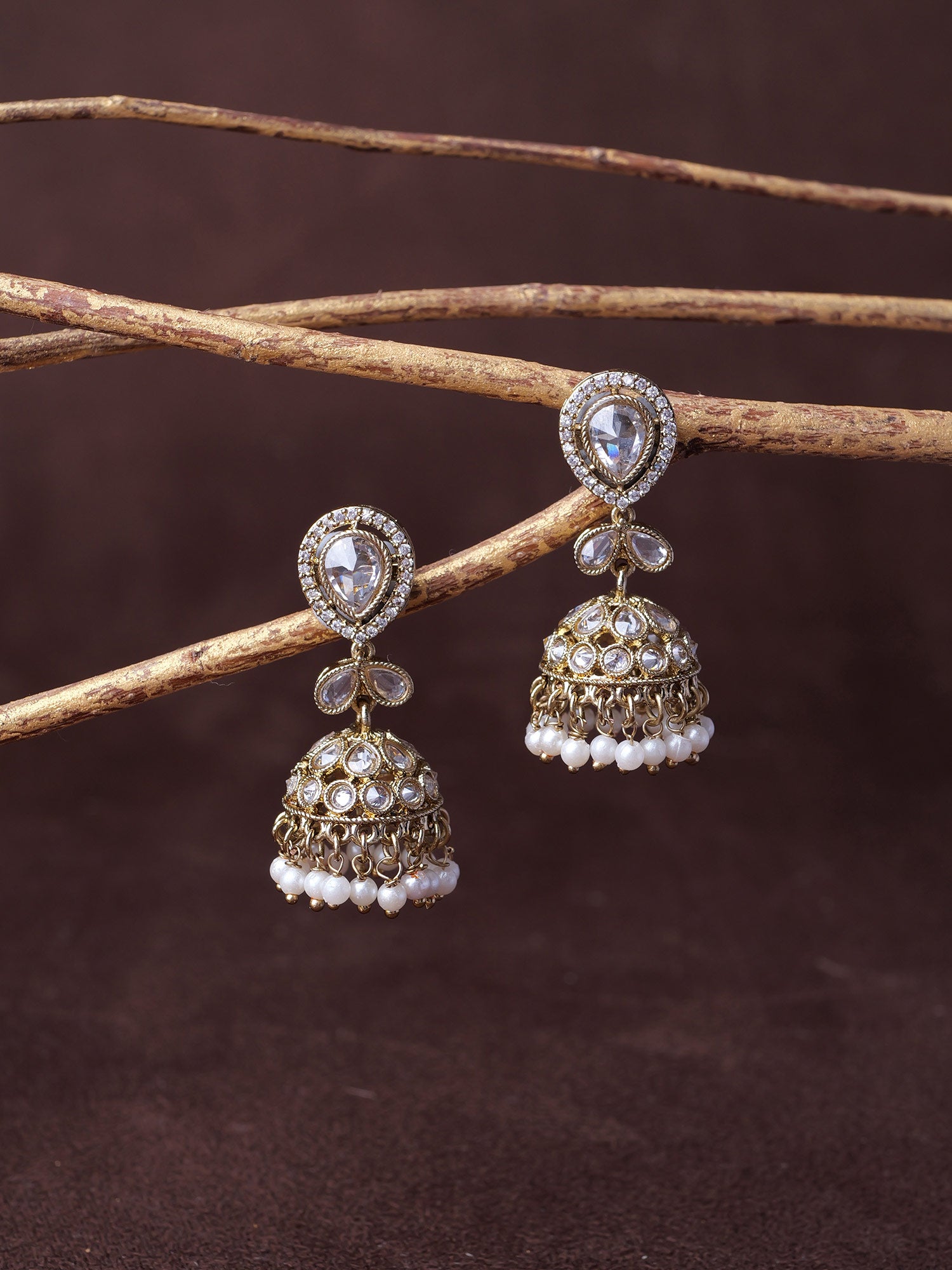 Aditi Jhumka Earrings in Pearl and White