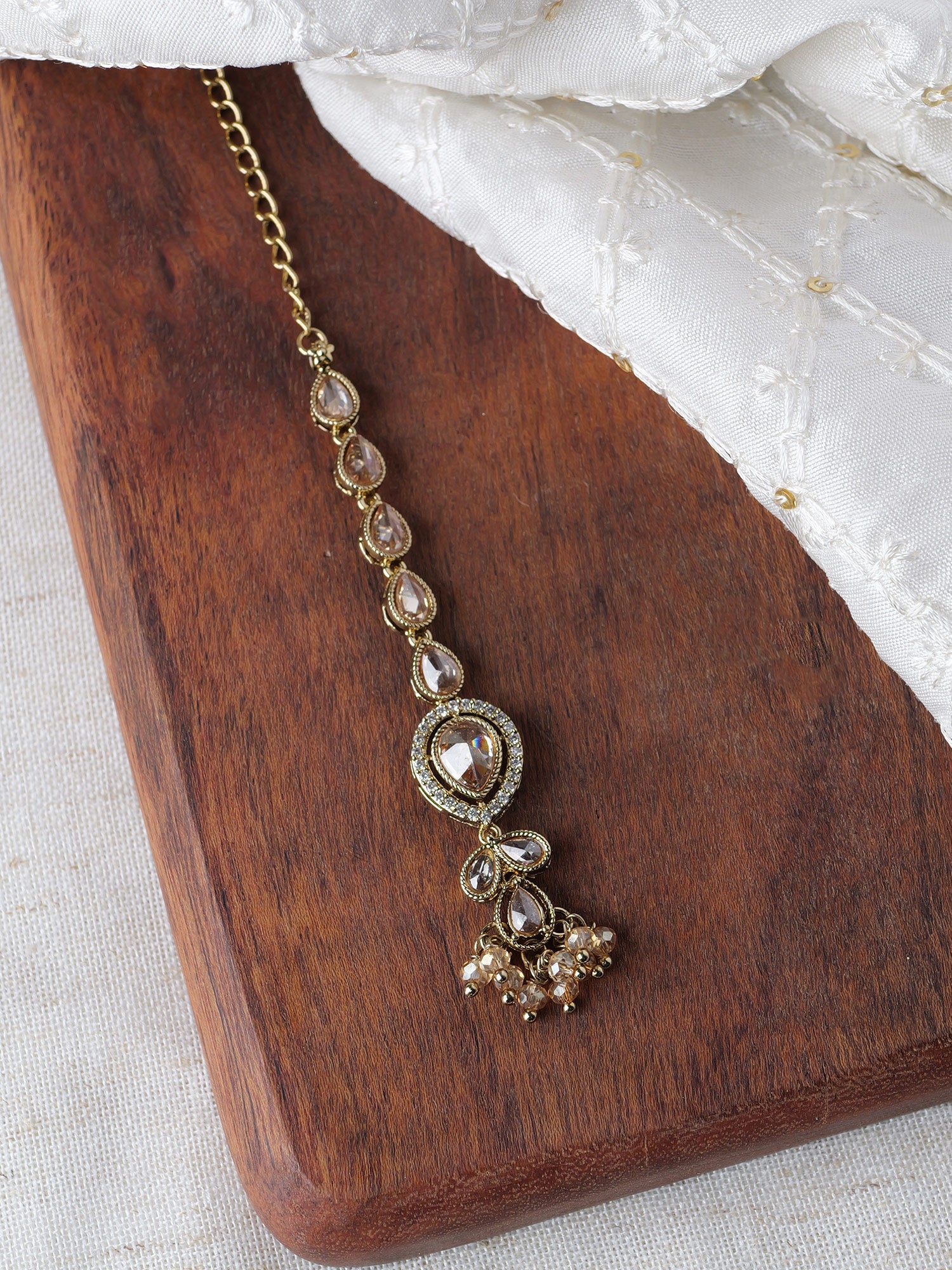 Aditi Maang Tikka in Champagne Bead and Antique Gold