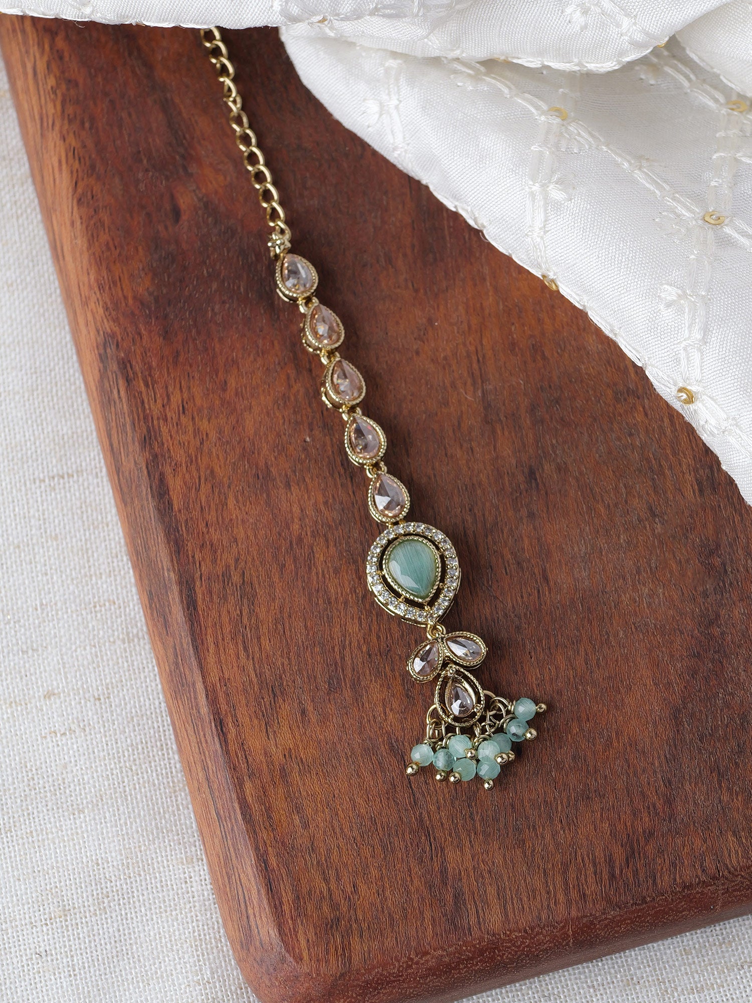 Aditi Maang Tikka in Light Blue and Antique Gold