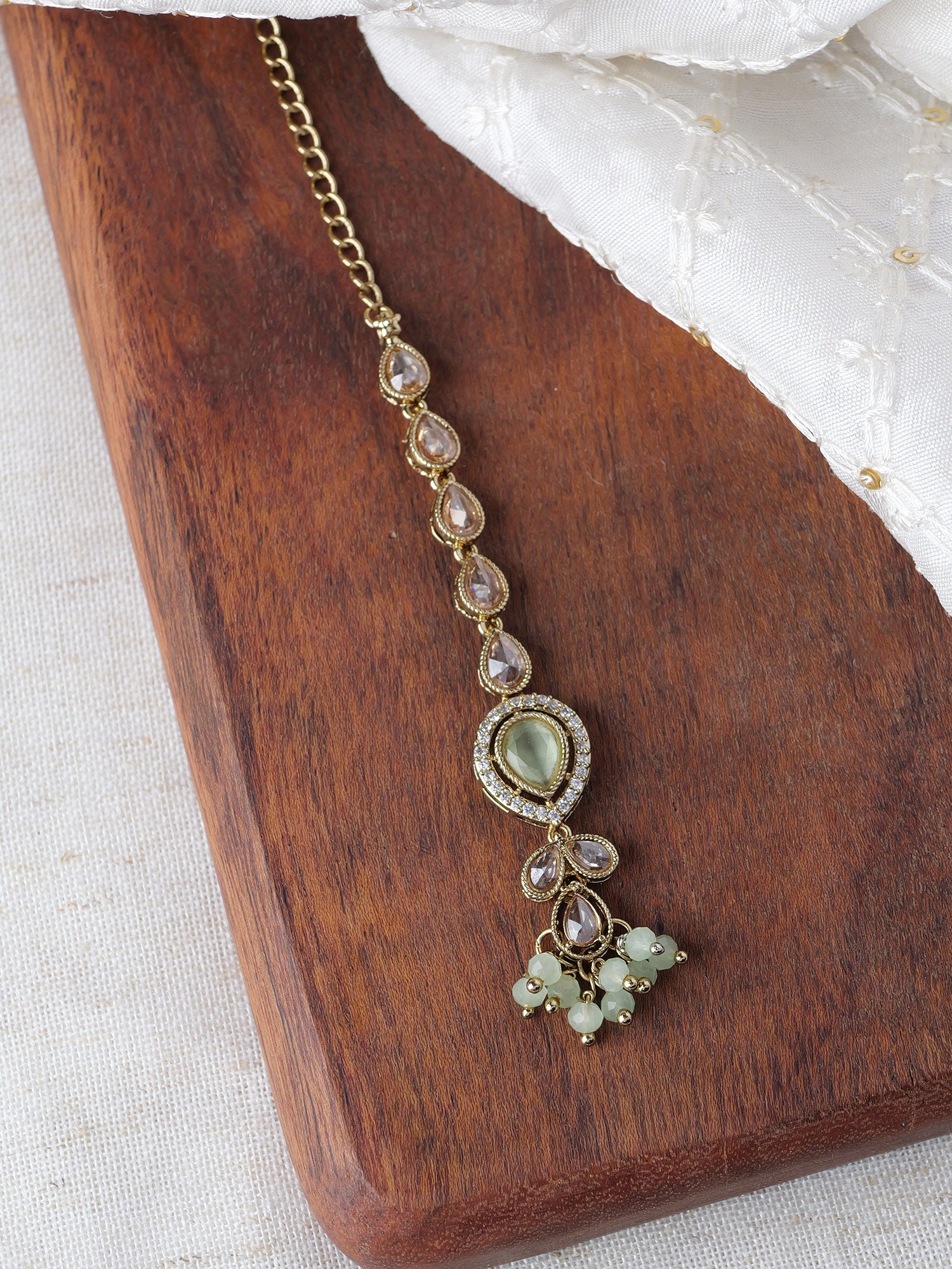 Aditi Maang Tikka in Mint and Antique Gold