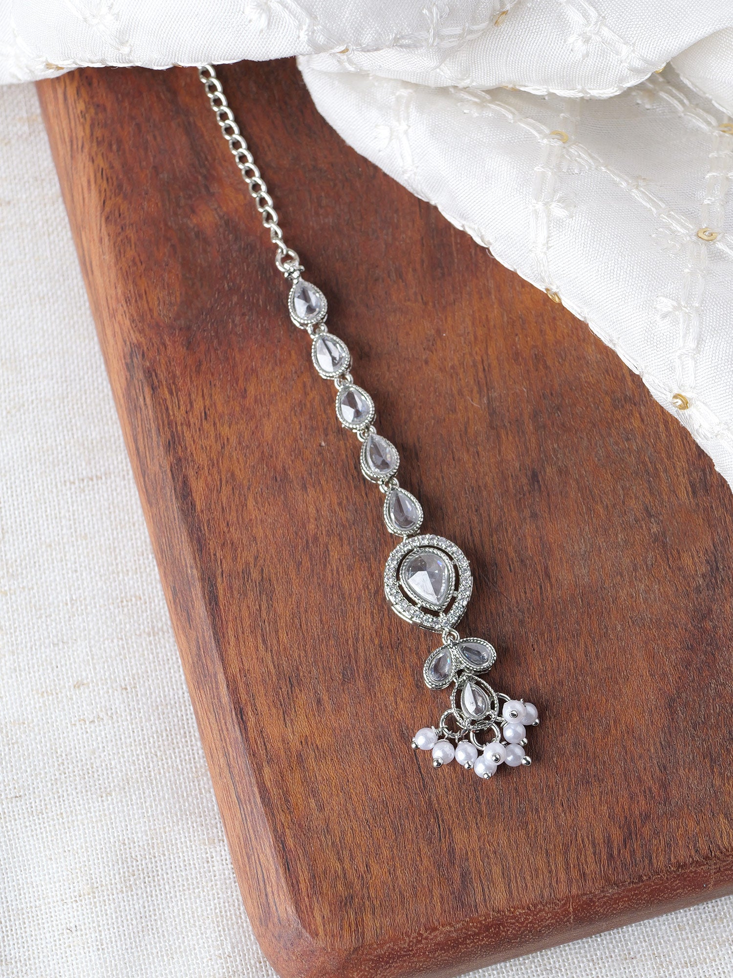 Aditi Maang Tikka in Pearl and Rhodium