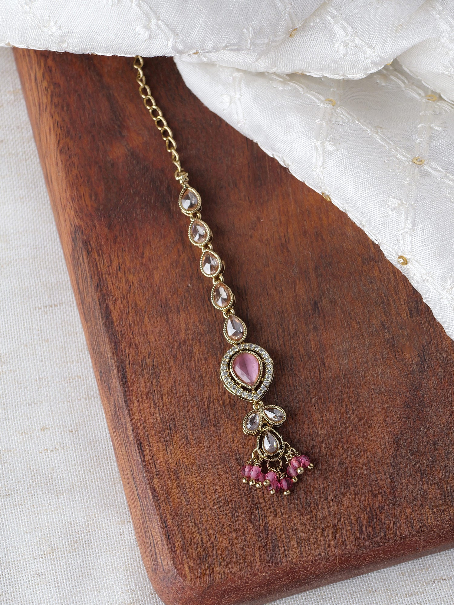 Aditi Maang Tikka in Pink and Antique Gold