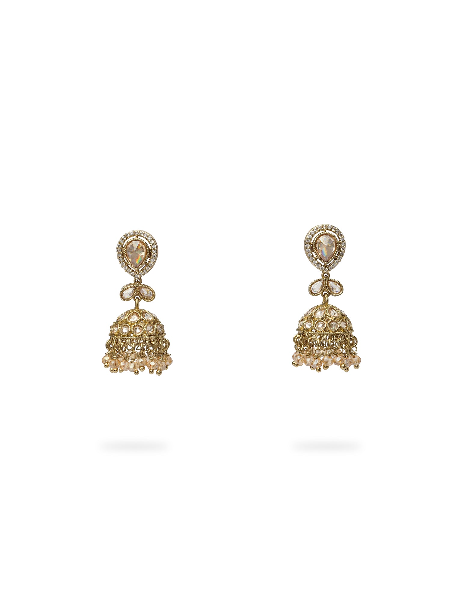Aditi Jhumka Earrings in Champagne Bead and Antique Gold