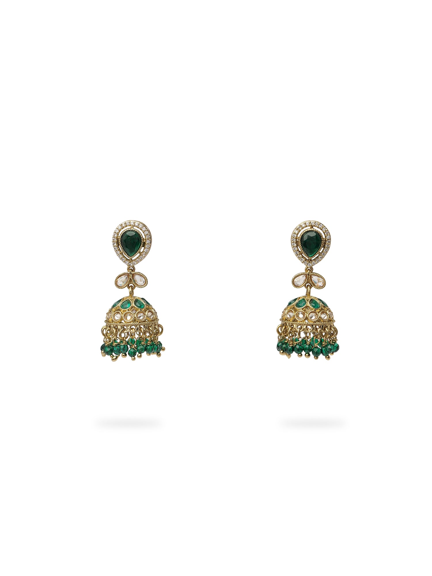 Aditi Jhumka Earrings in Green and Antique Gold