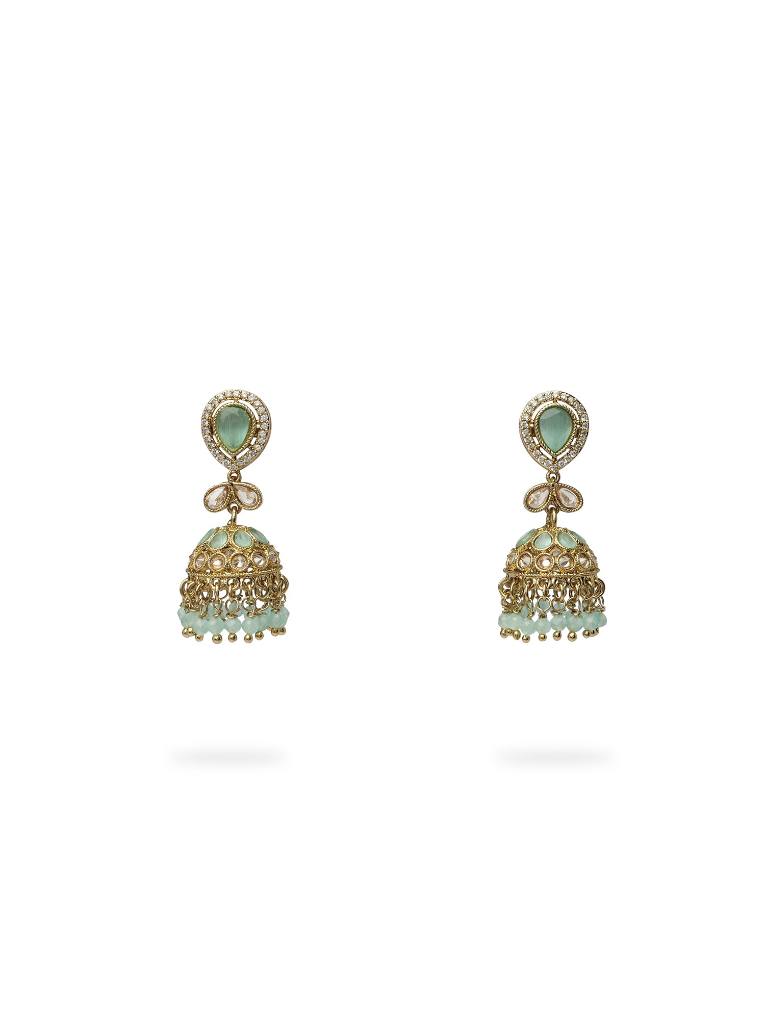 Aditi Jhumka Earrings in Light Blue and Antique Gold