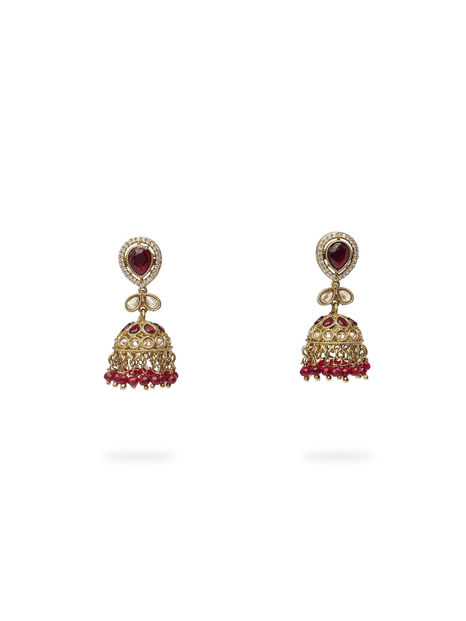 Aditi Jhumka Earrings in Maroon and Antique Gold
