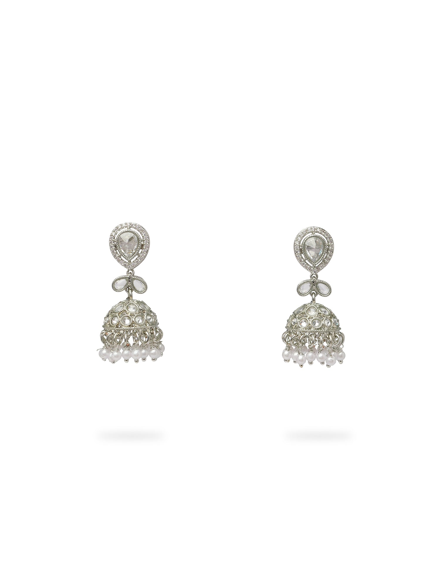Aditi Jhumka Earrings in Pearl and Rhodium