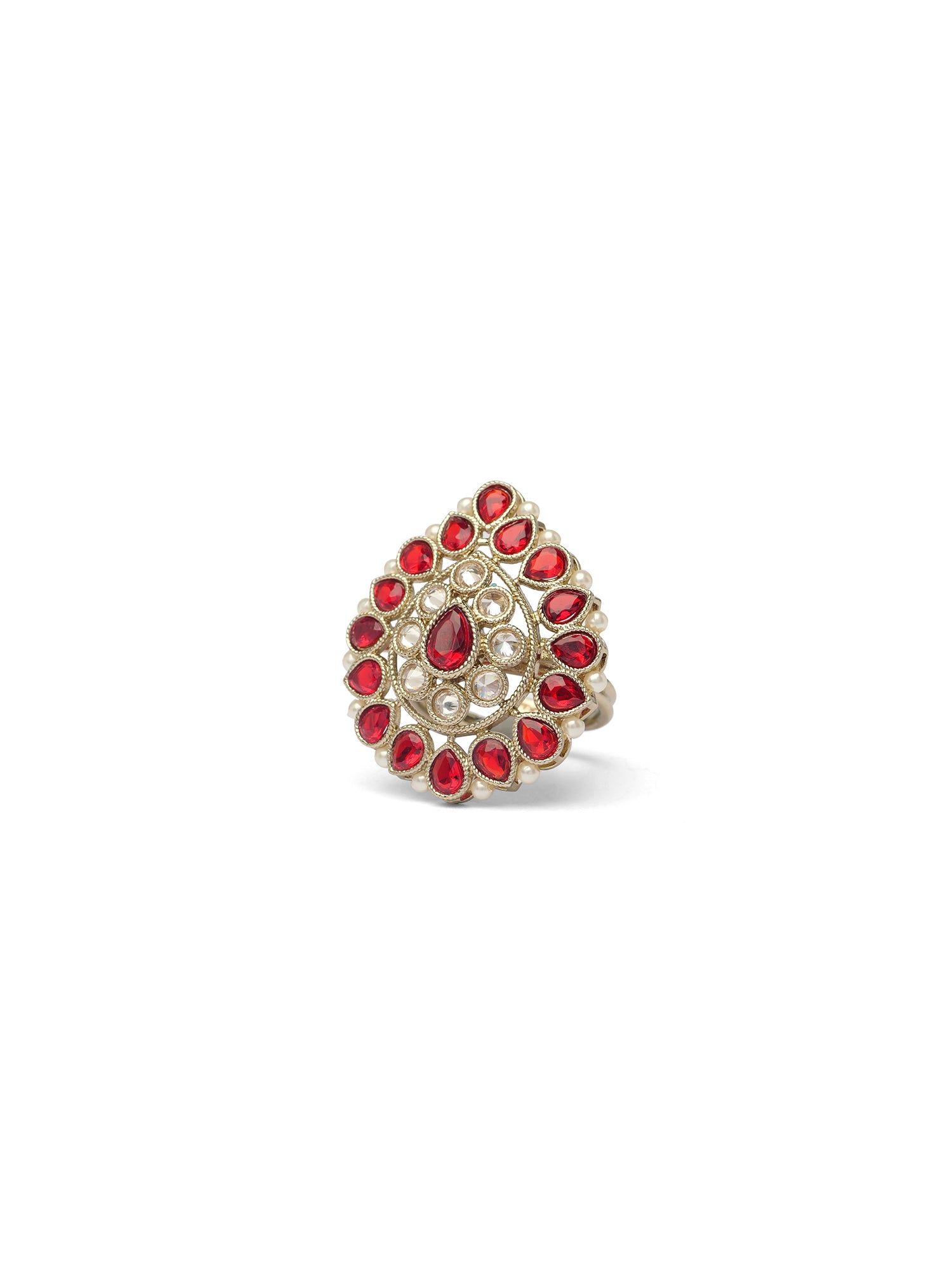 Afsana Pearl Edge Ring in Maroon