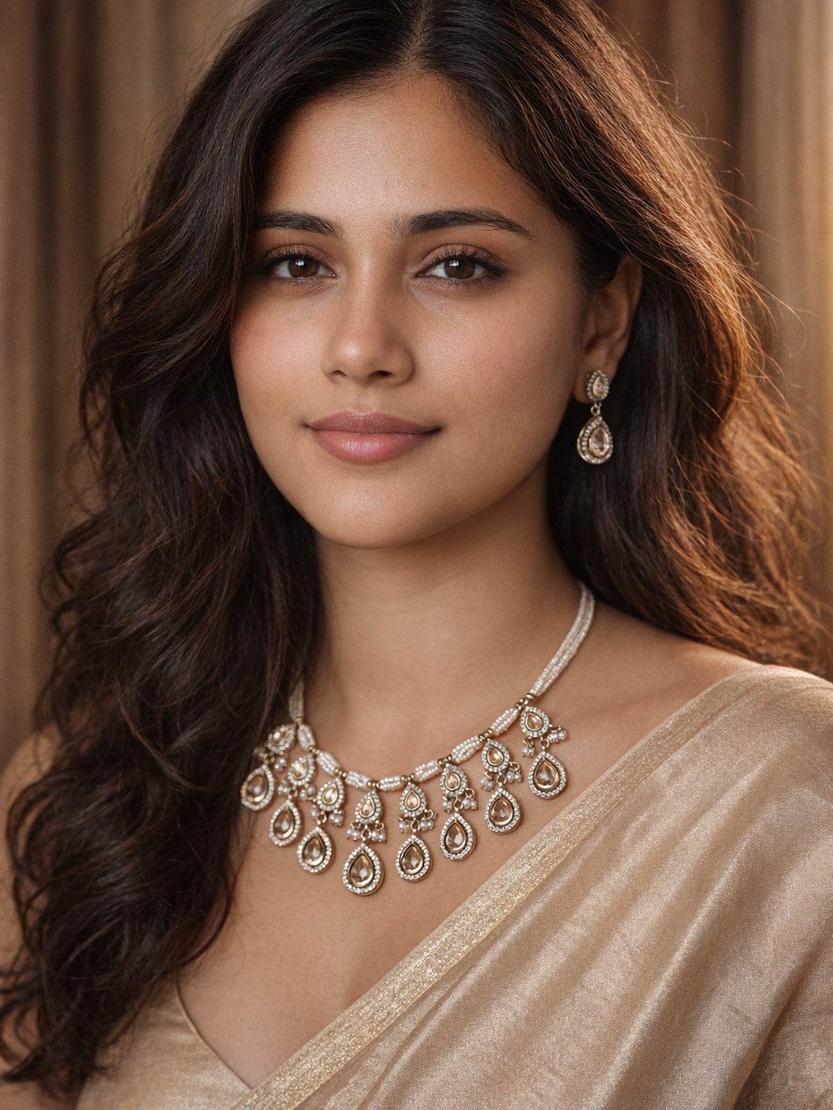 Akshara Kundan Necklace Set in Champagne