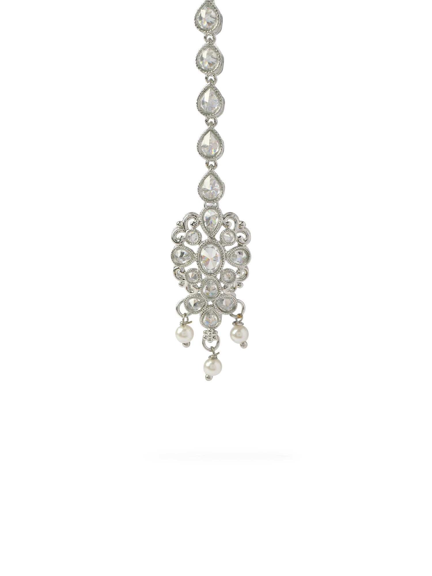 Alina Crystal Maang Tikka in Rhodium