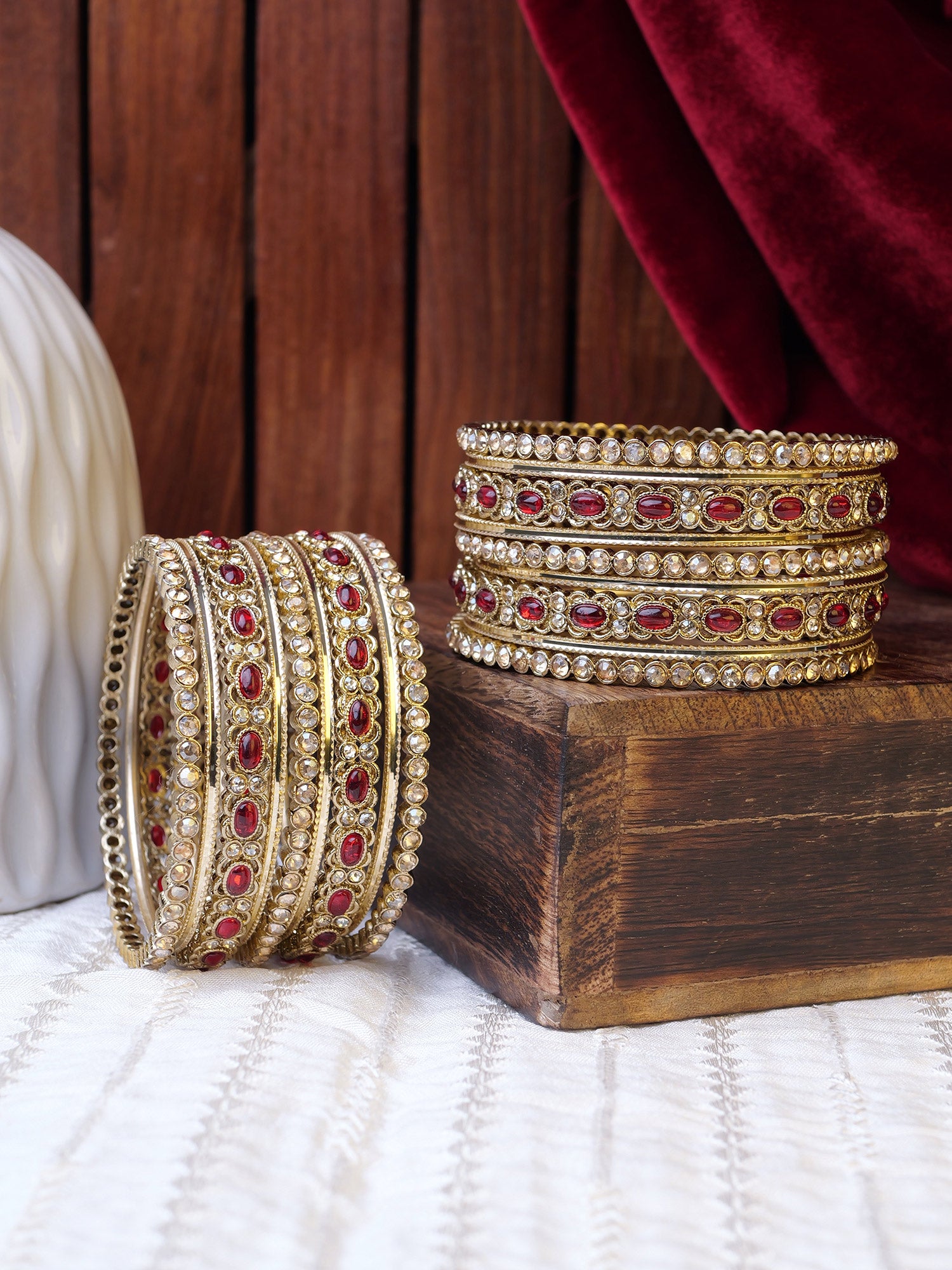 Alira Bangle Set in Maroon and Antique Gold