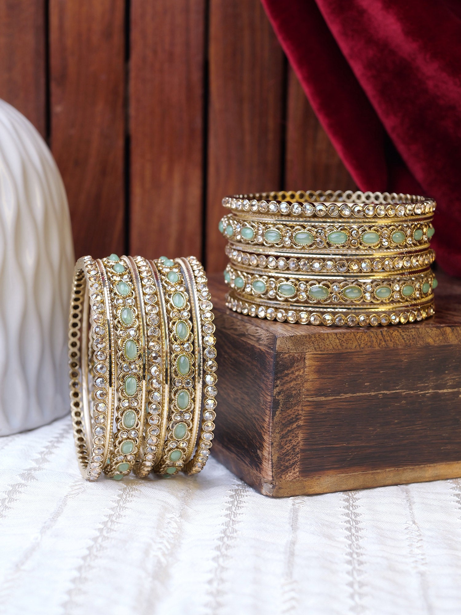 Alira Bangle Set in Mint and Antique Gold