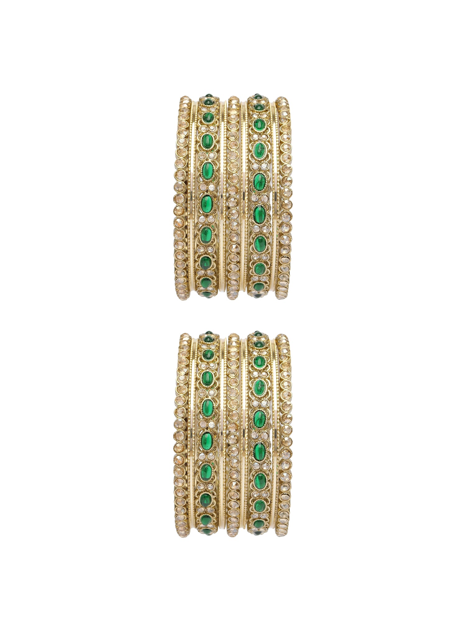 Alira Bangle Set in Green and Antique Gold