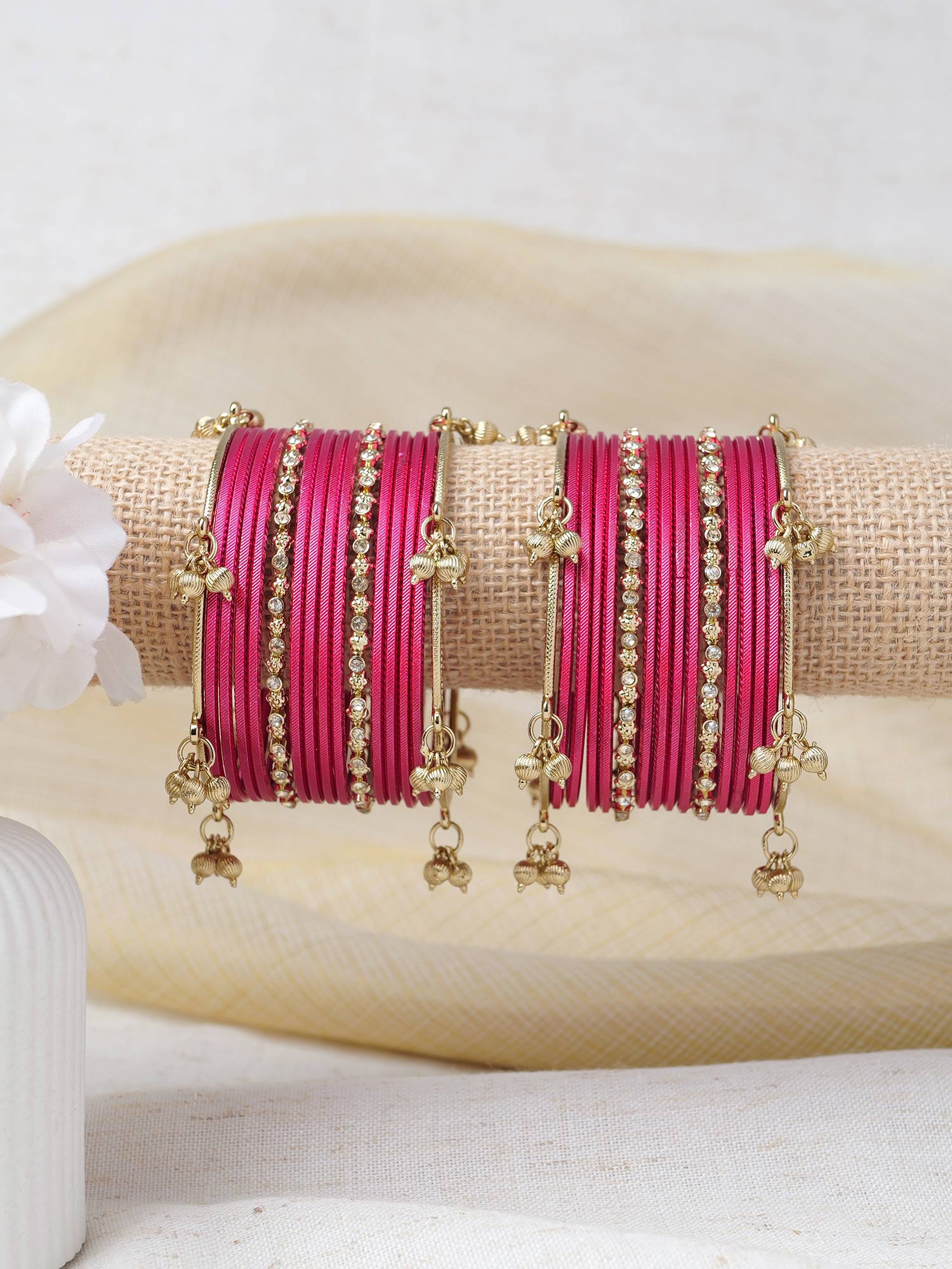 Amani Kashmiri Bangle Set in Fuchsia Pink