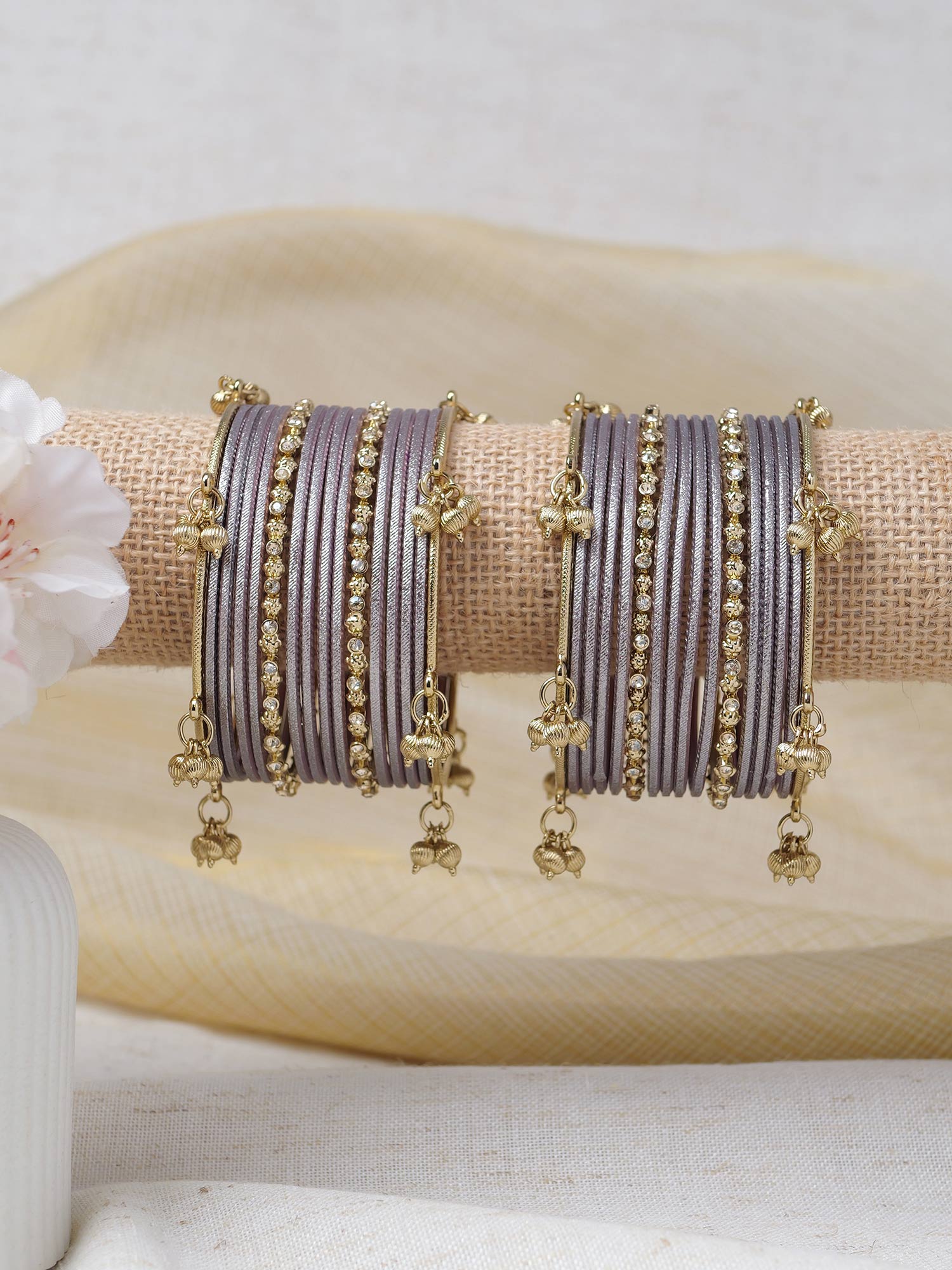 Amani Kashmiri Bangle Set in Grey Brown