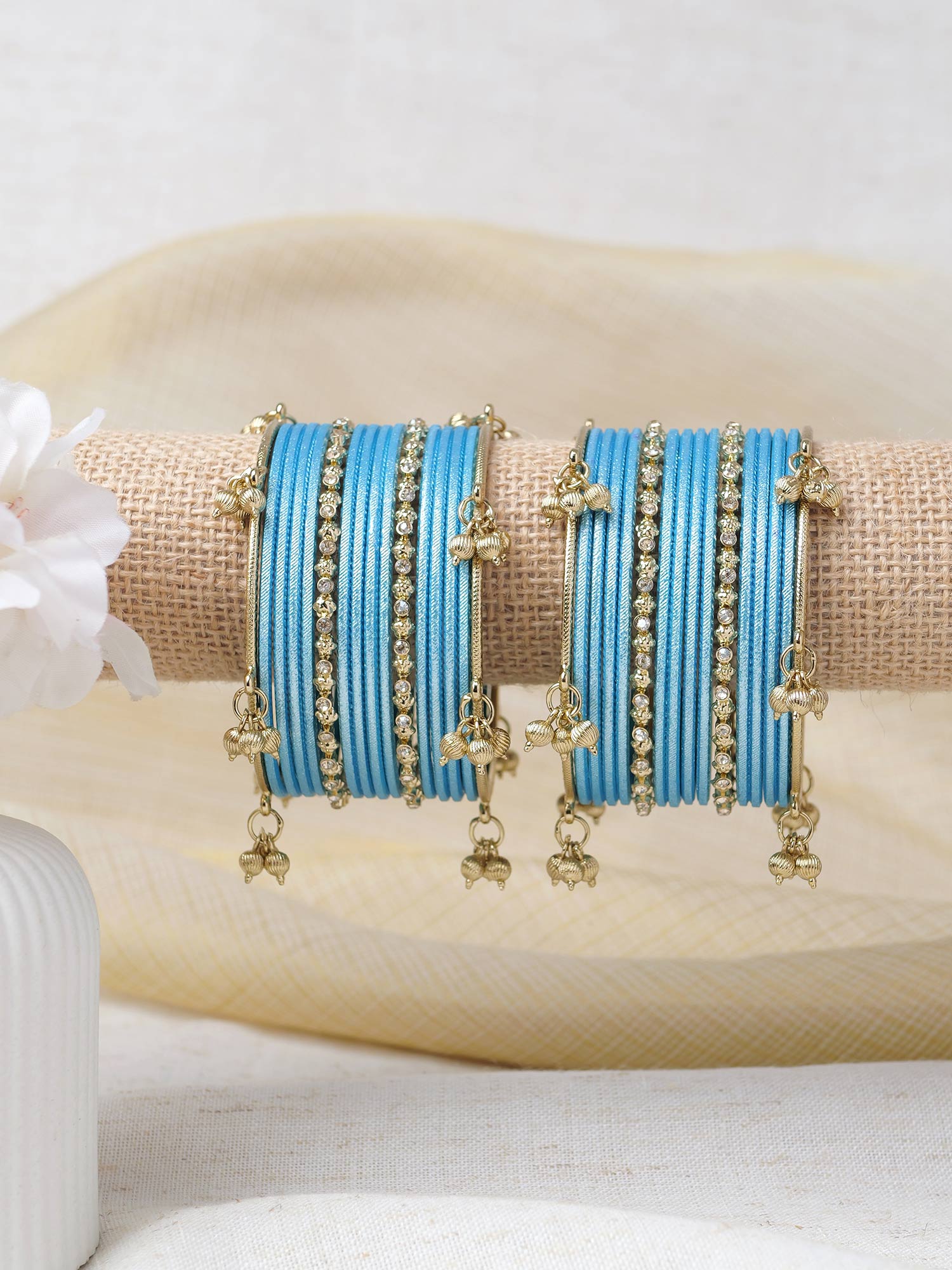 Amani Kashmiri Bangle Set in Pewter Blue
