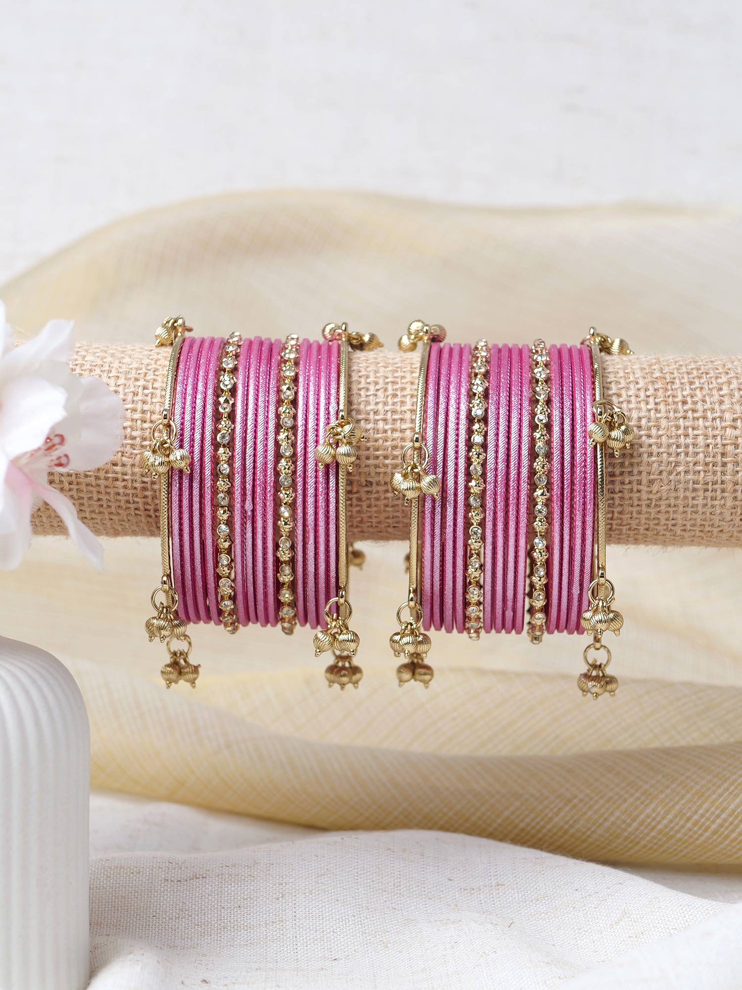 Amani Kashmiri Bangle Set in Rose Pink