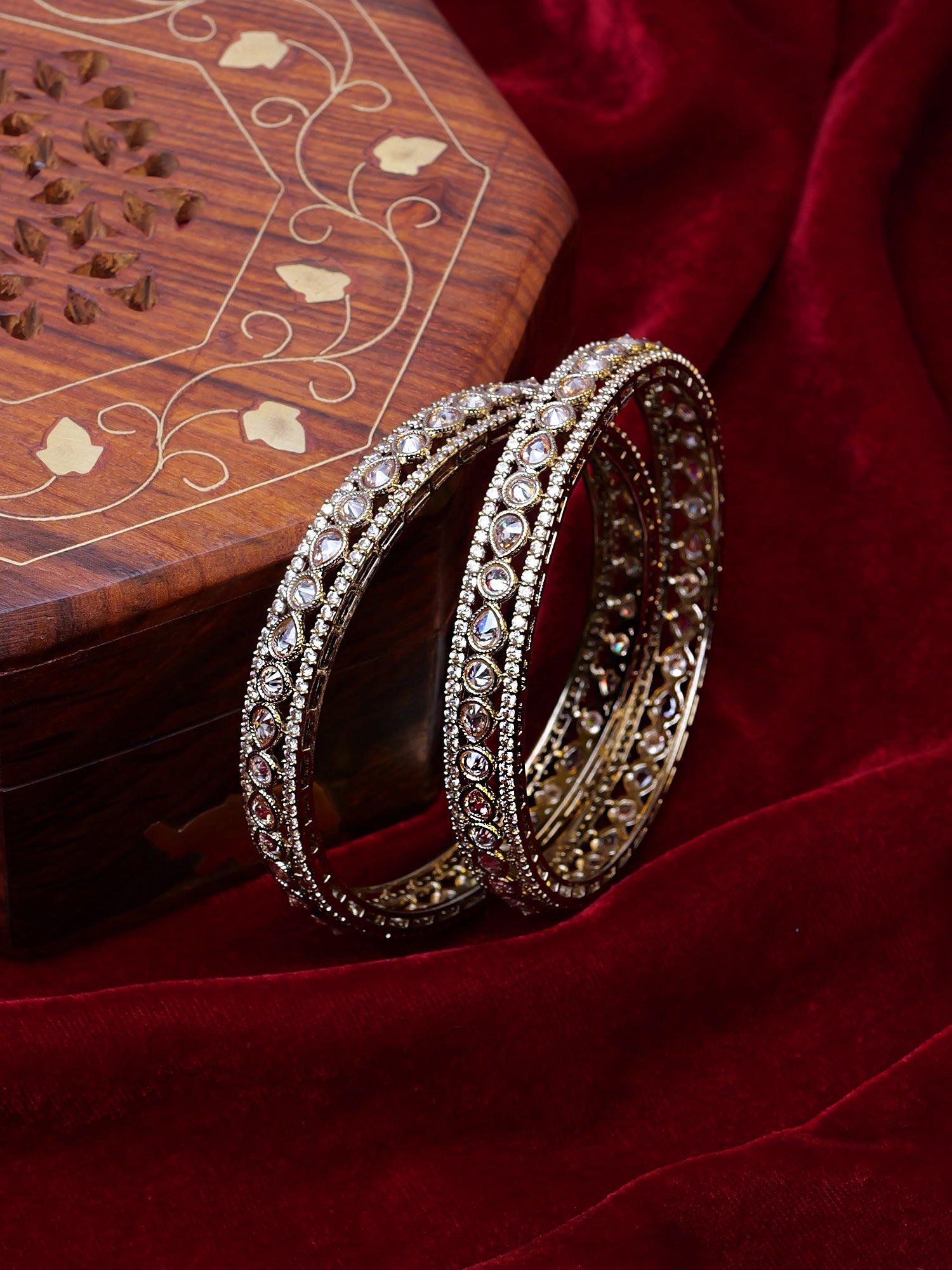 Amaya Crystal Kada Bangles in Champagne