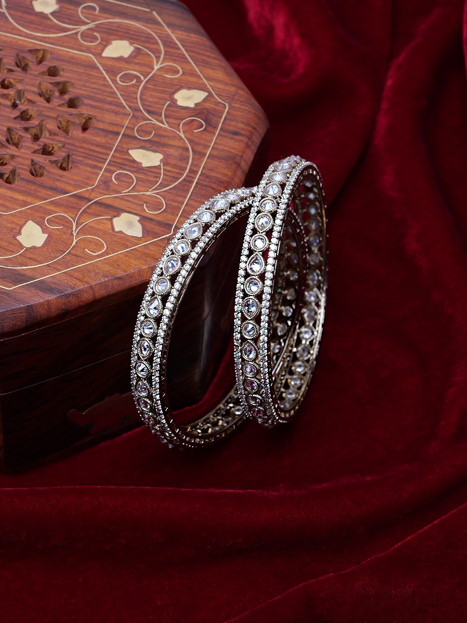 Amaya Crystal Kada Bangles in White