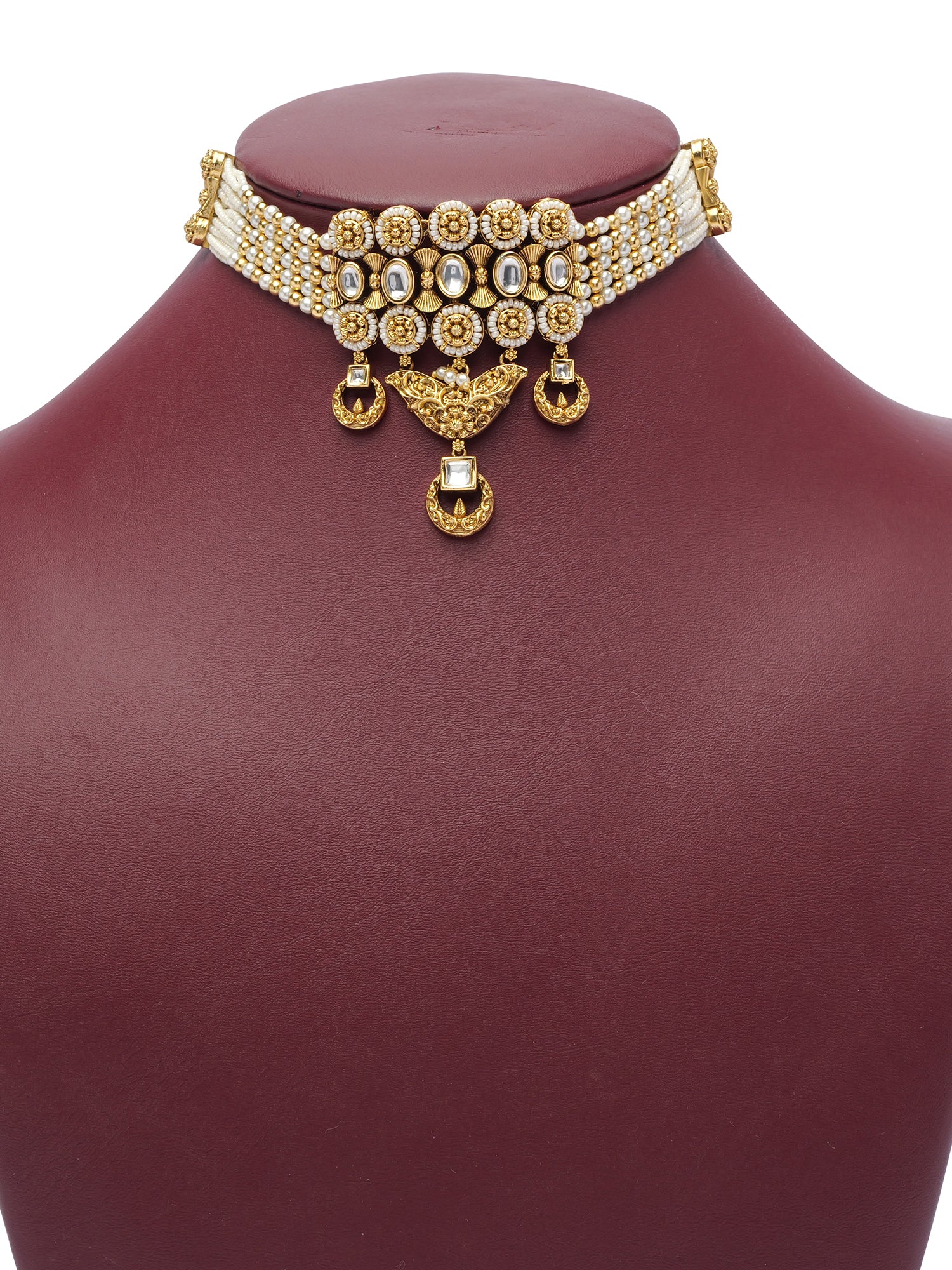 Aminah Kundan Choker Set in White and Antique Gold