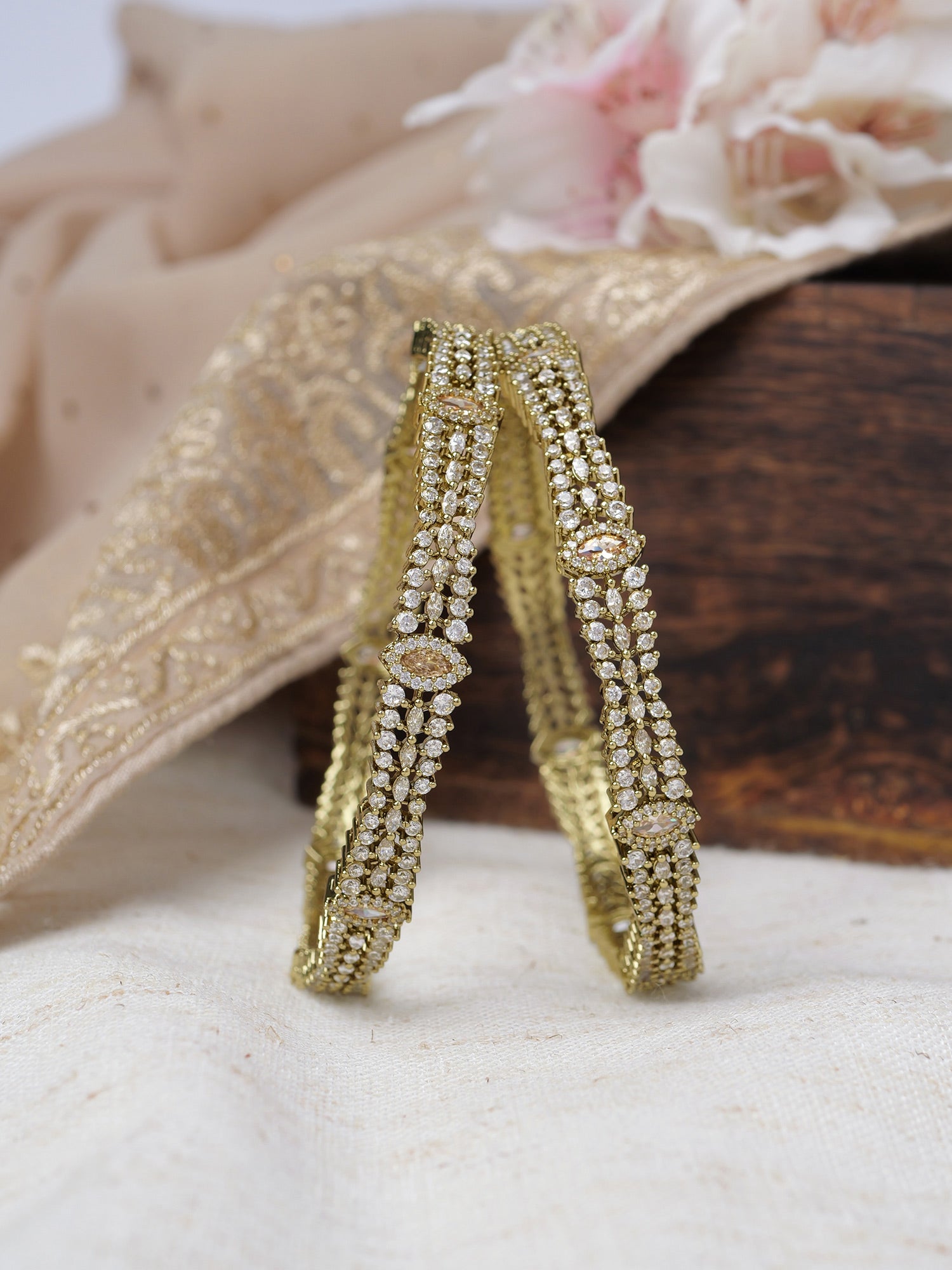 Amira Cubic Zirconia Kadas in Antique Gold