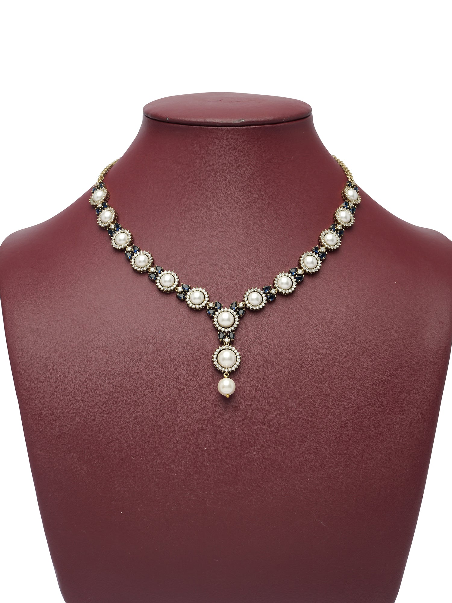 Amirah Pearl Cubic Zirconia Necklace Set in Blue