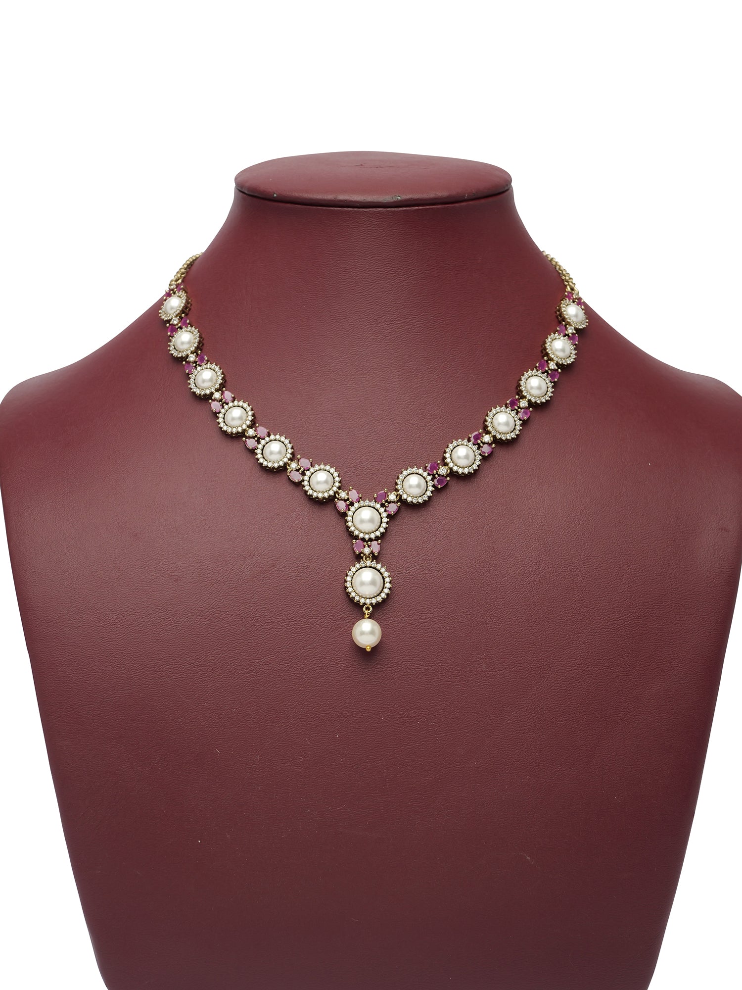 Amirah Pearl Cubic Zirconia Necklace Set in Ruby
