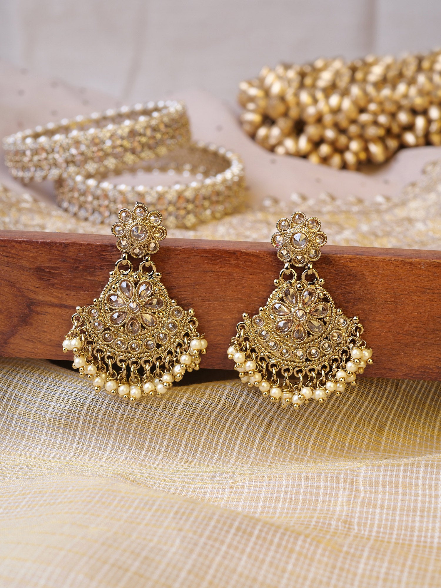 Amrani Chandbali Earrings in Champagne