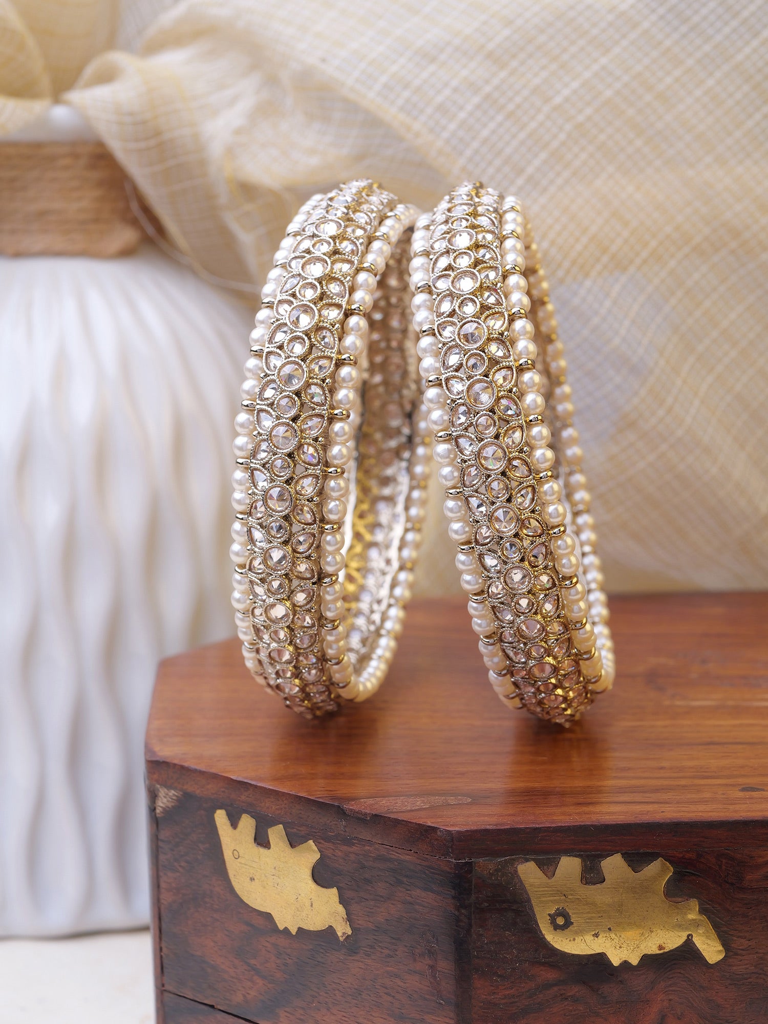 Amrita Pearl Kada Bangles in Champagne