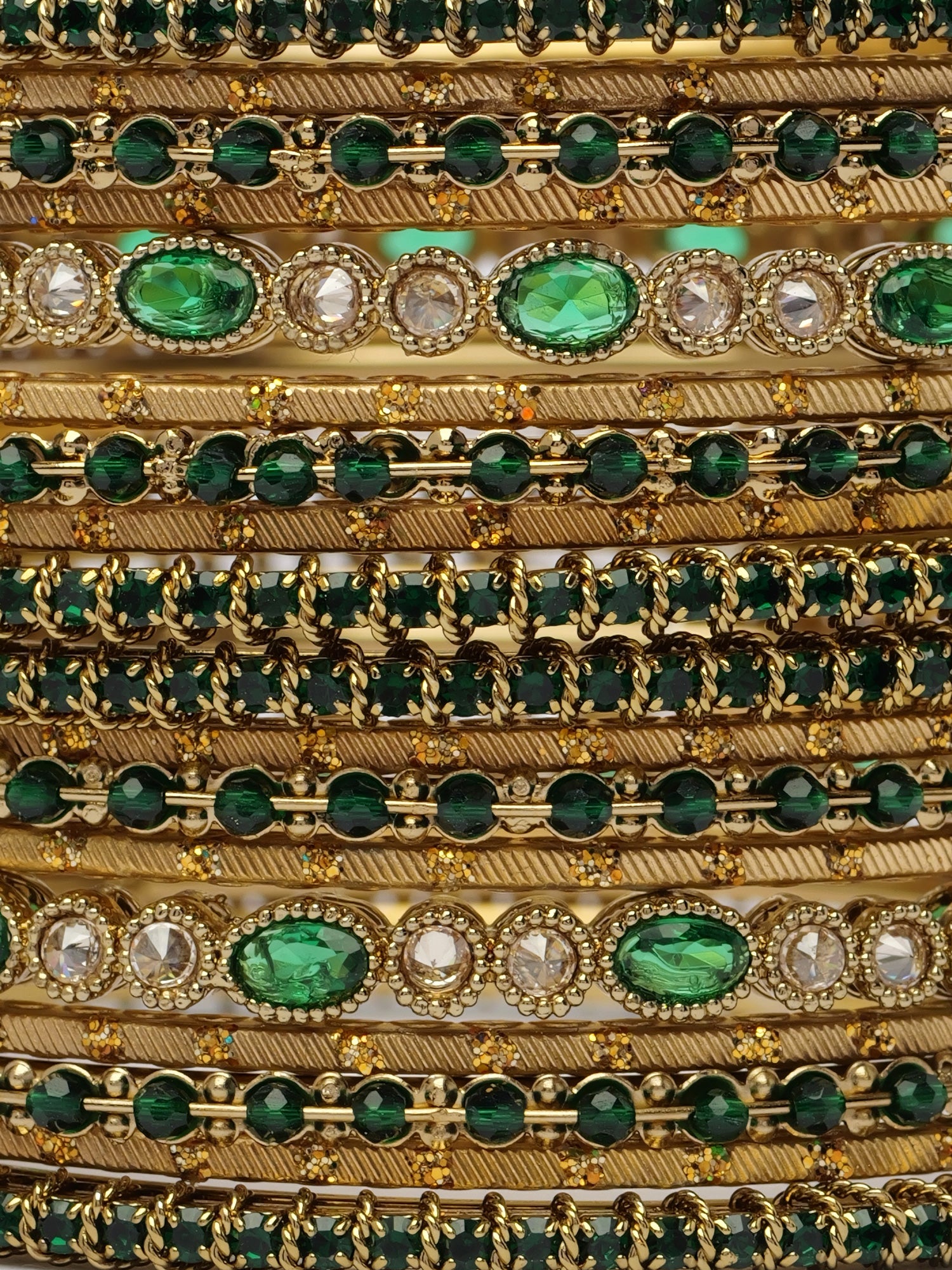 Anaya Bangle Set in Green and Antique Gold