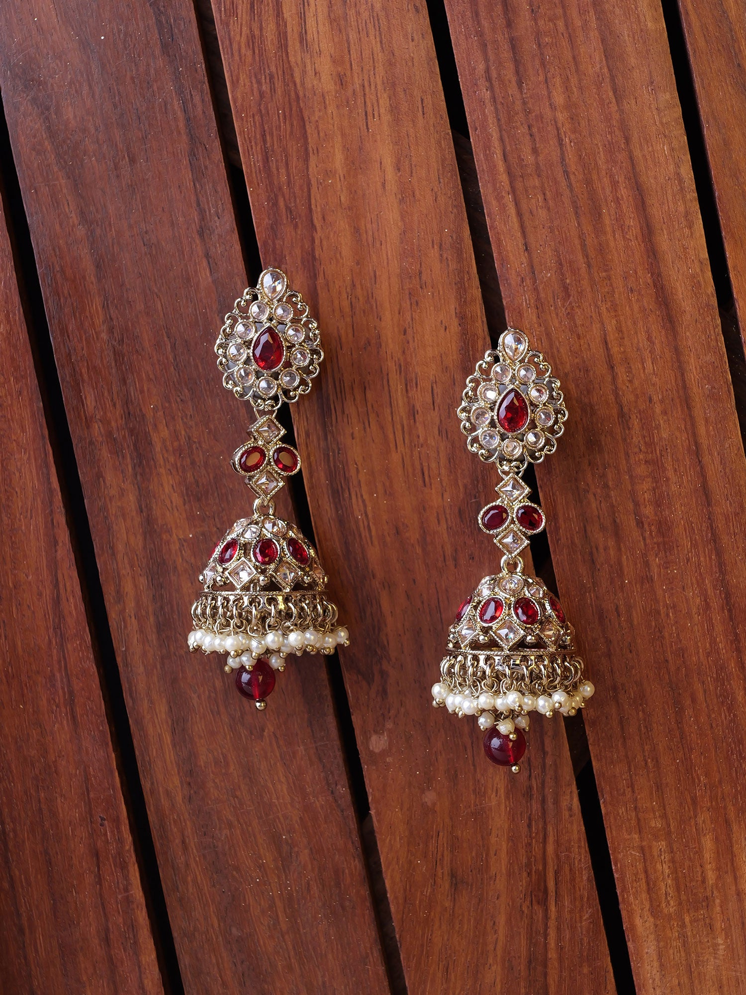 Aneesa Jhumka Earrings in Maroon