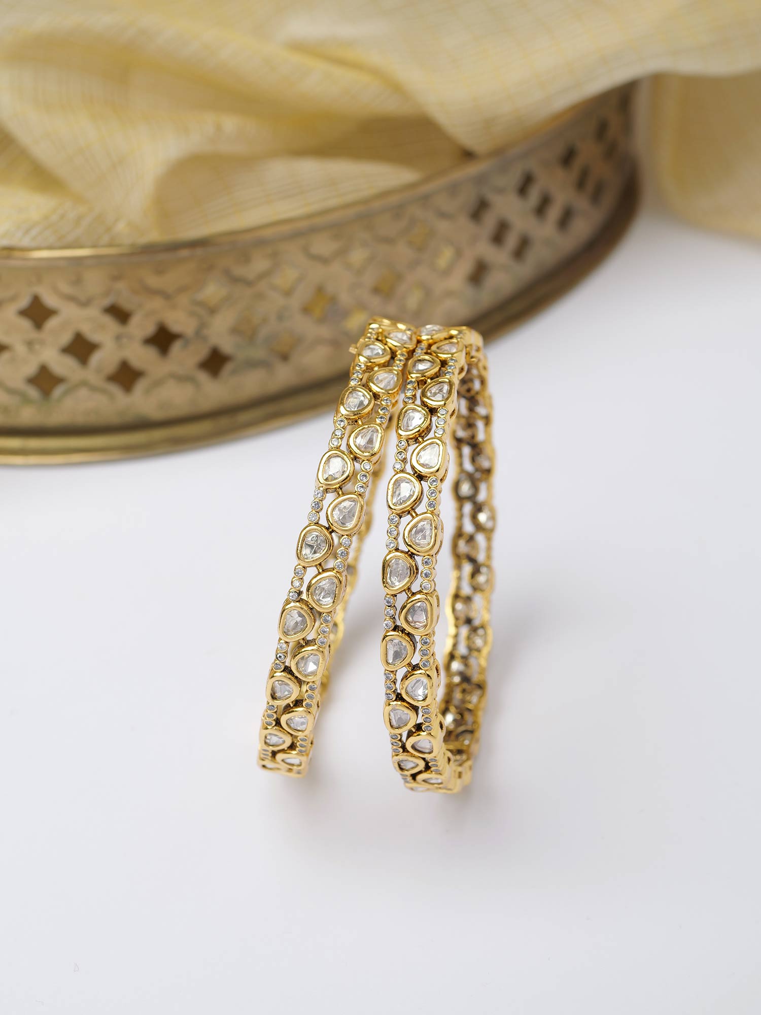 Aneira Kundan Bangles in White