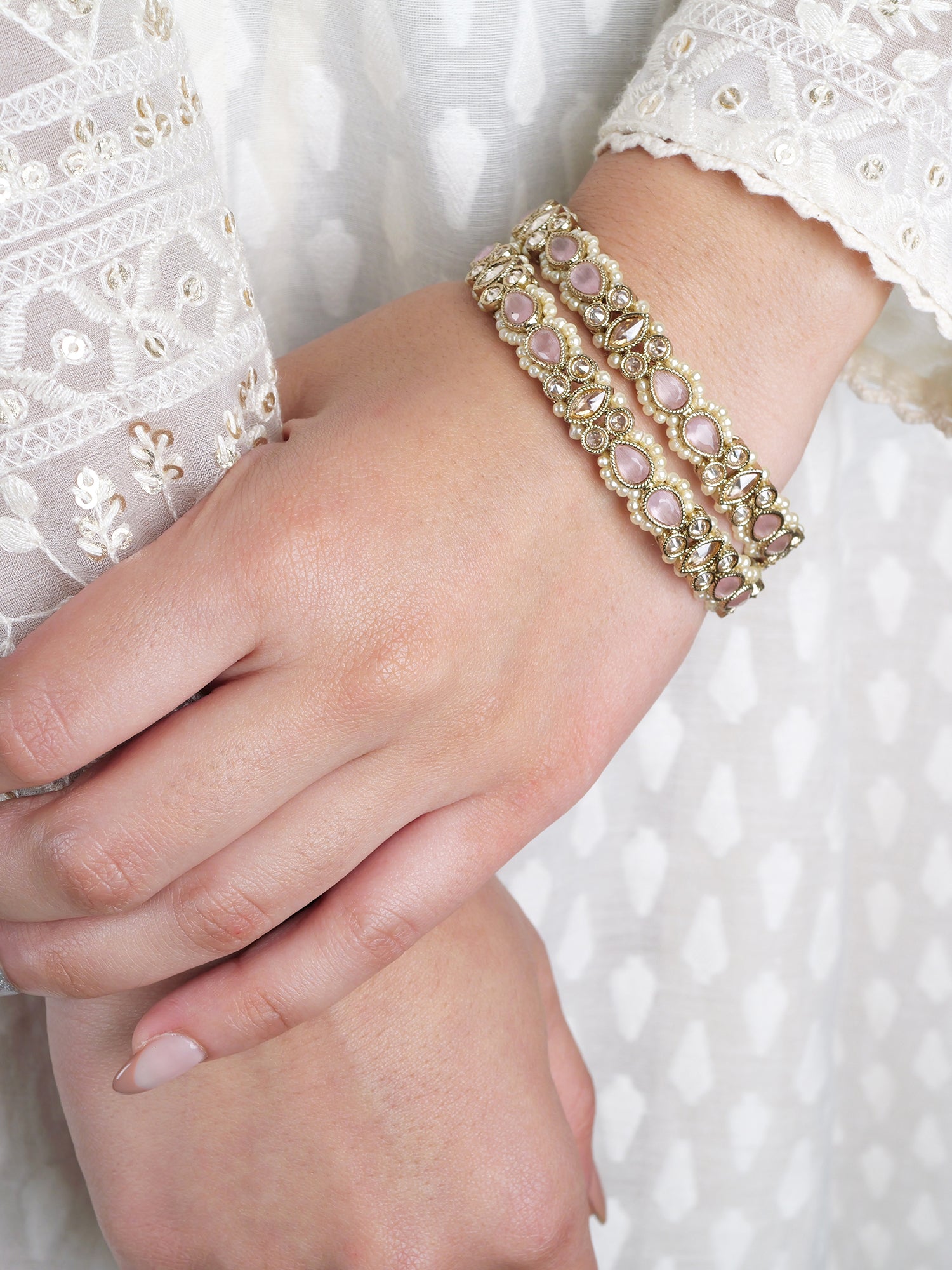 Anisha Pearl and Pink Kada Bangles