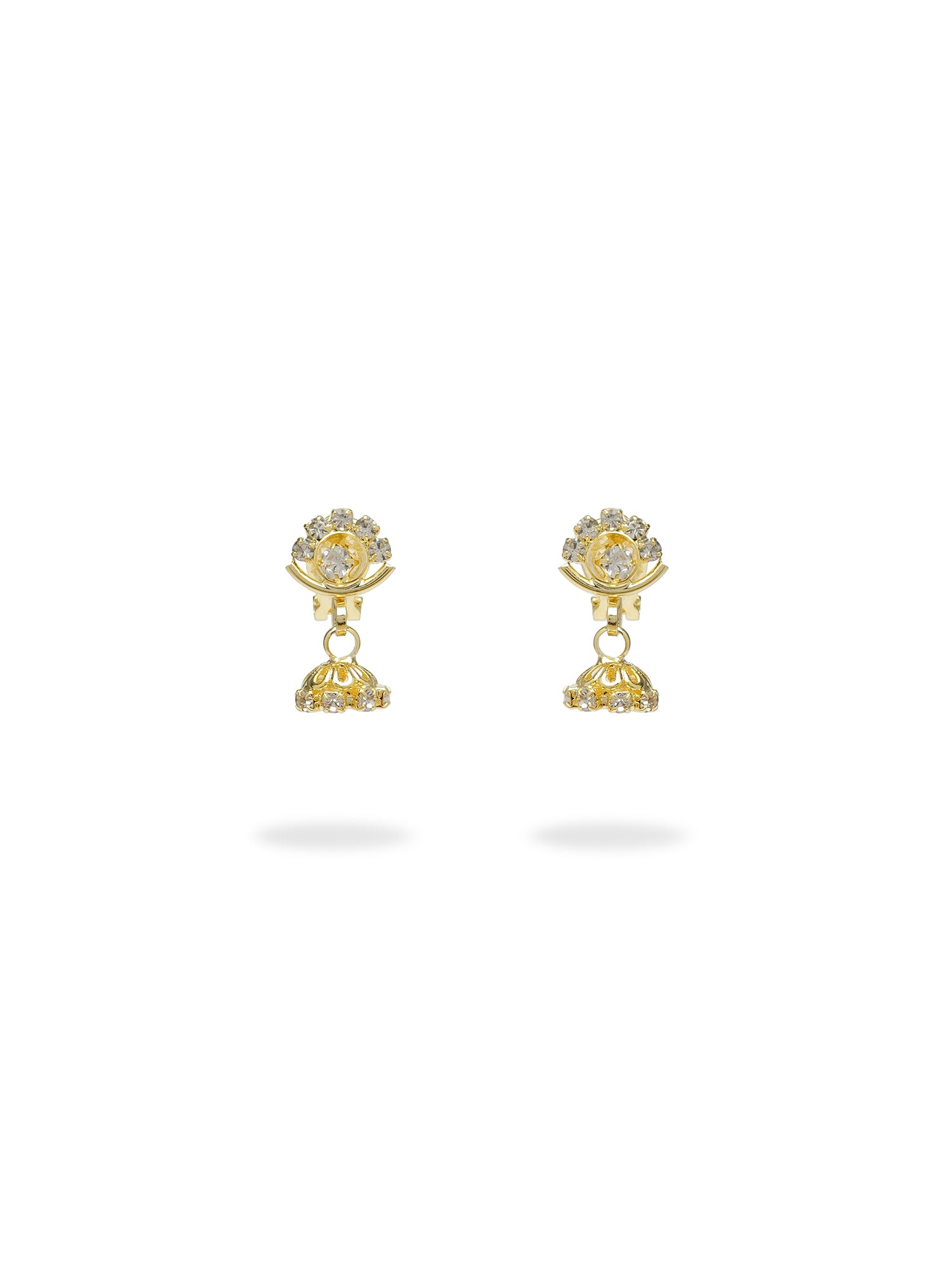 Anju Clip-On Jhumka Earrings in Gold and White