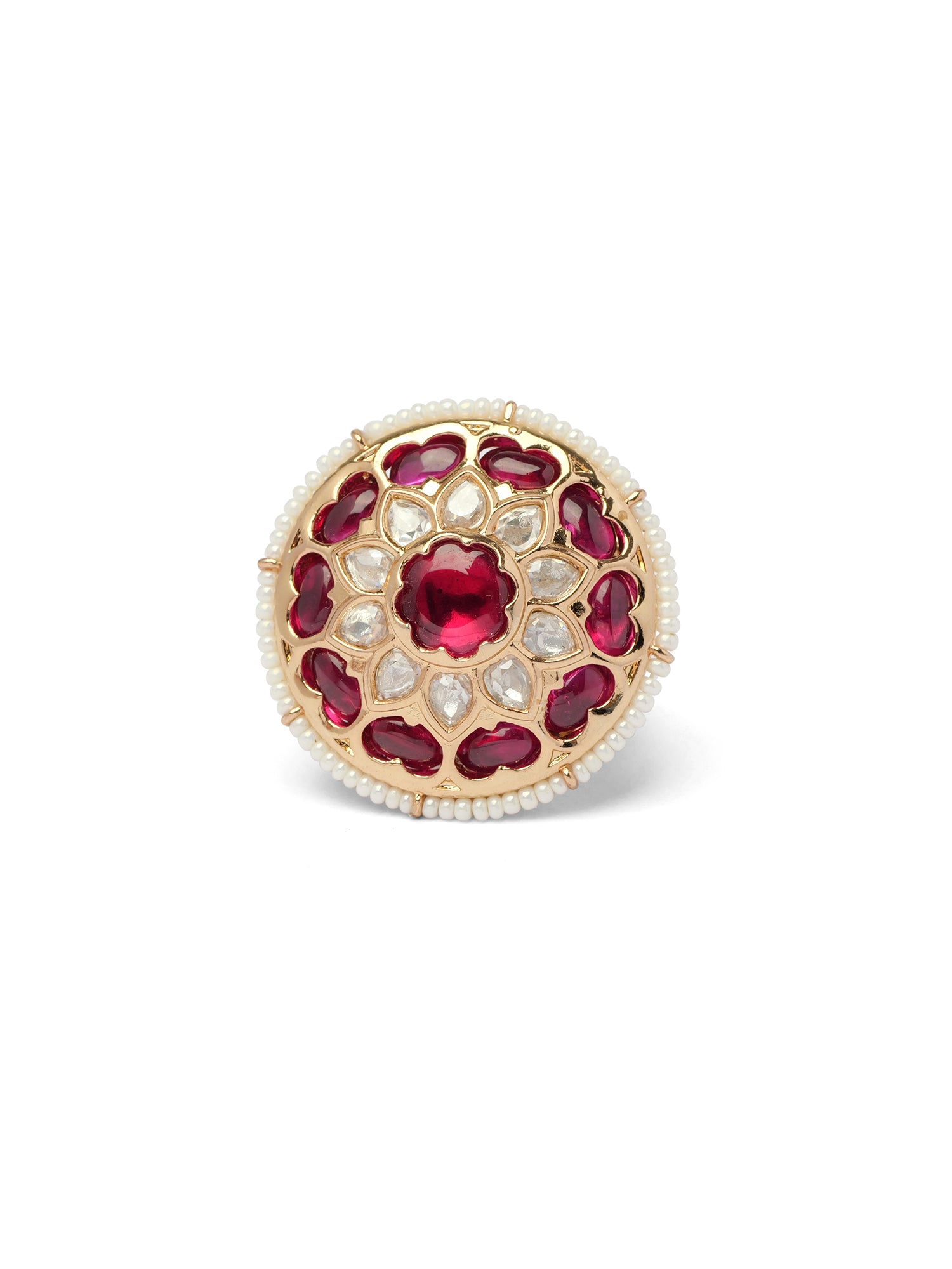 Anmol Kundan Ring in Maroon and Pearl