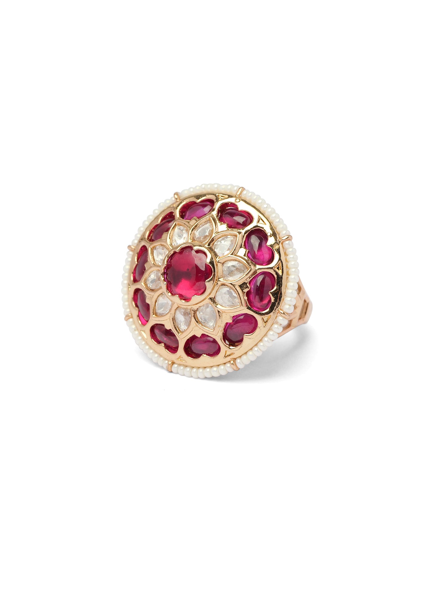 Anmol Kundan Ring in Maroon and Pearl