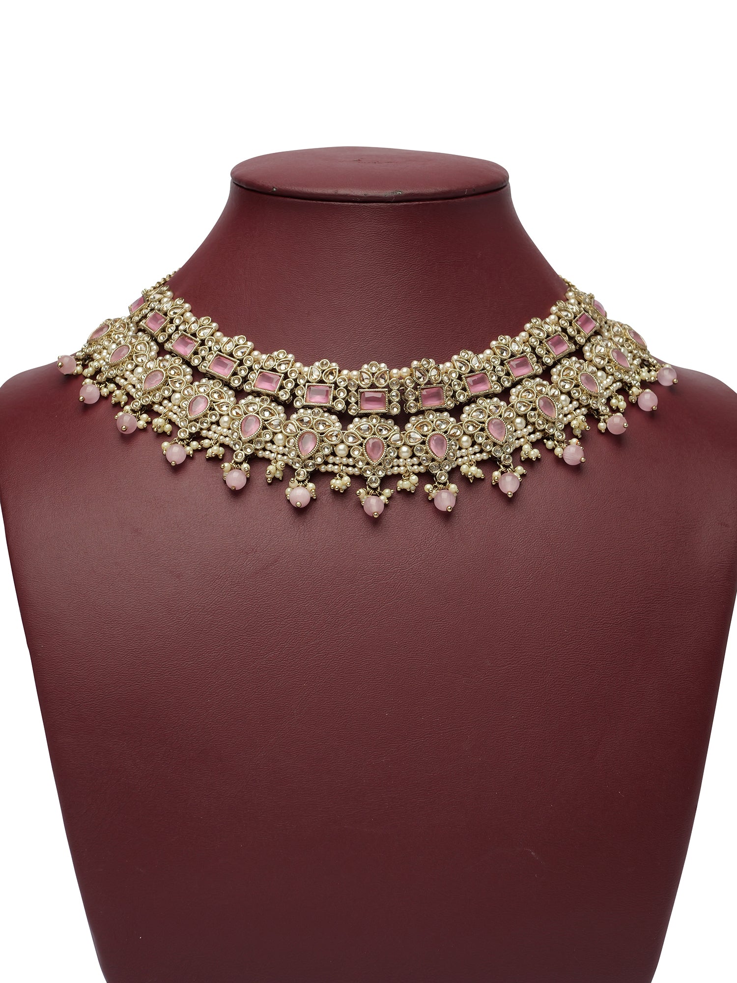 Anoushka Necklace Set in Light Pink and Antique Gold