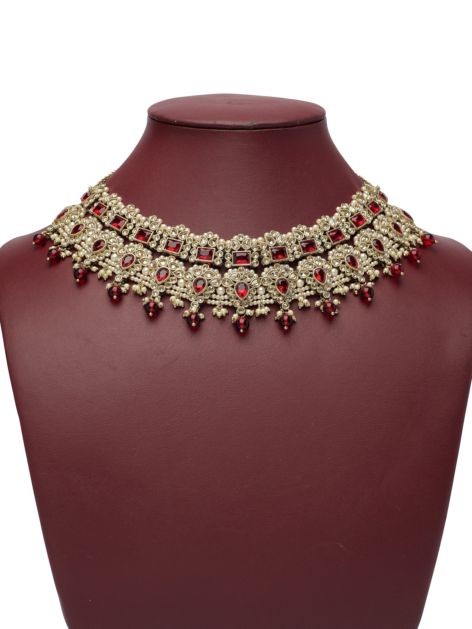 Anoushka Necklace Set in Maroon and Antique Gold