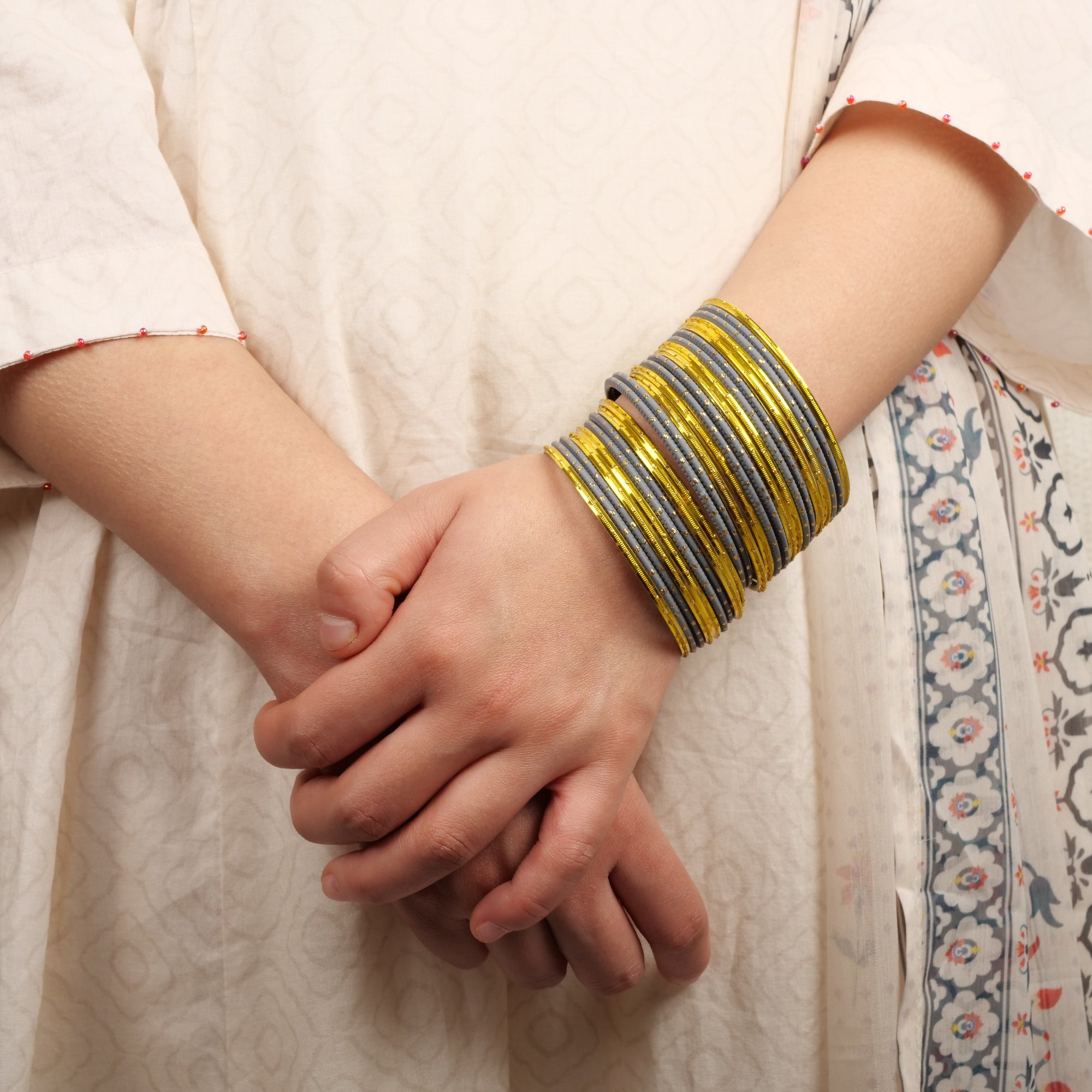 Antique Gold and Grey Bangle Stack