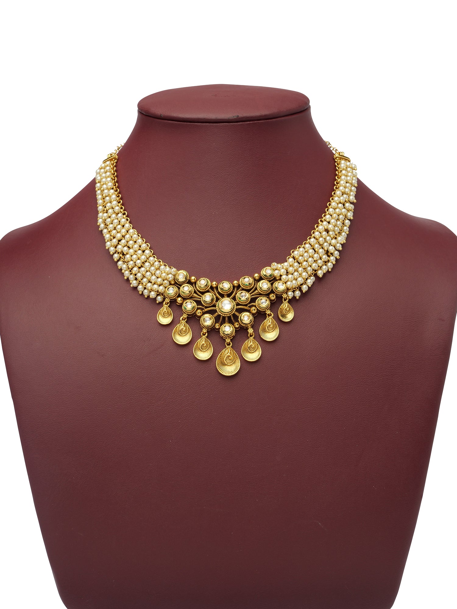 Anuradha Pearl Kundan Necklace Set in White