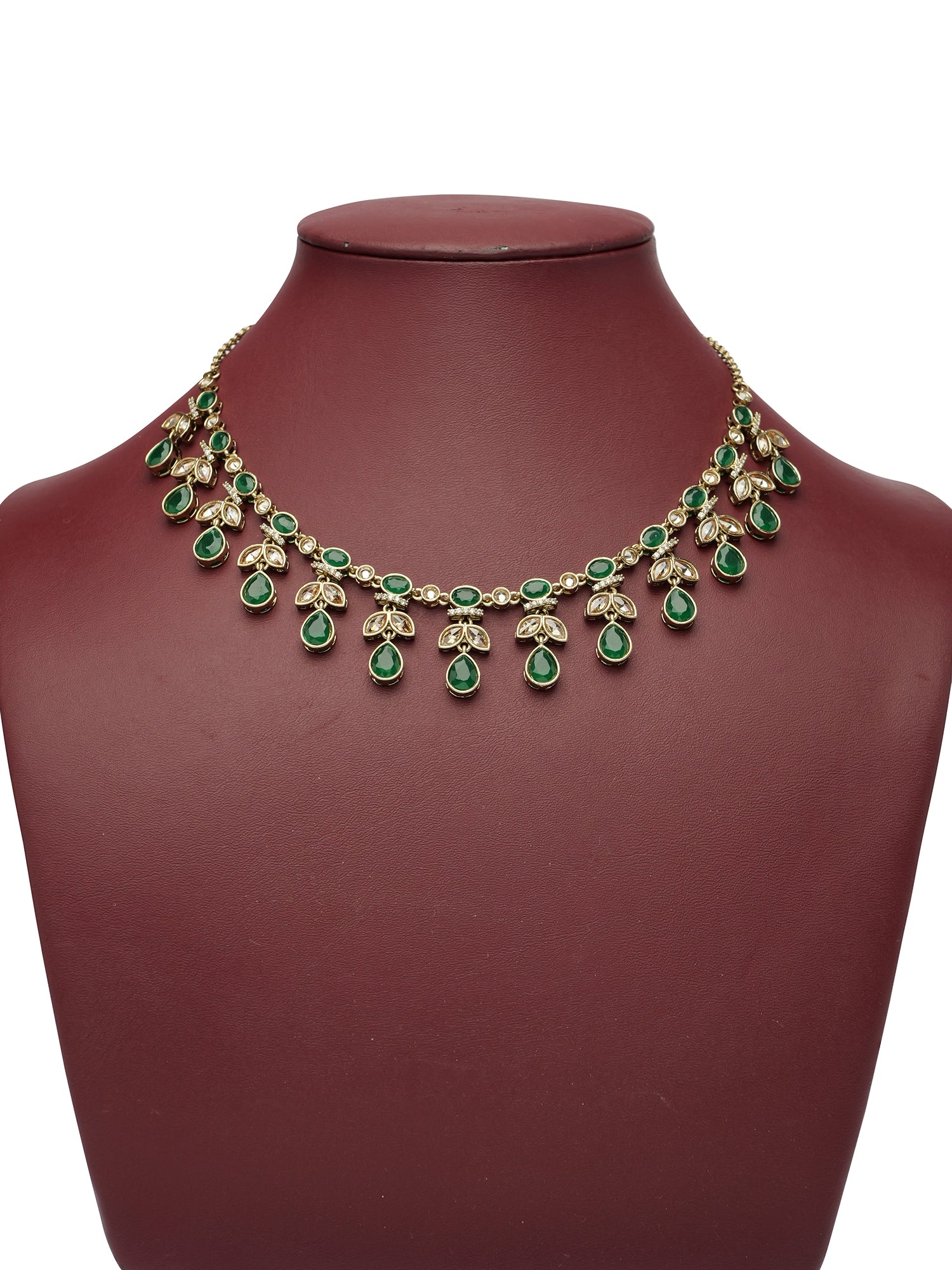 Anushka Necklace Set in Green and Antique Gold