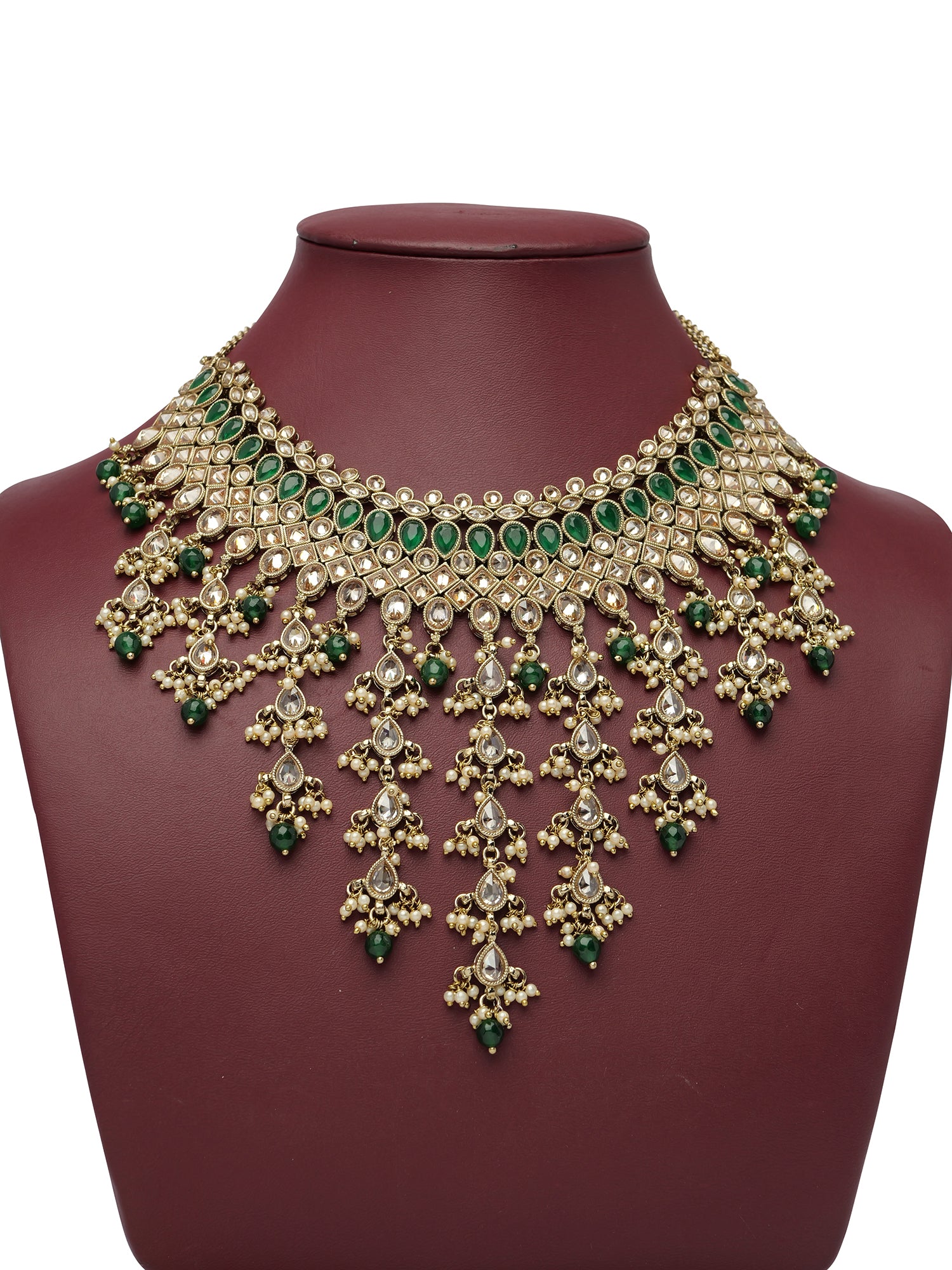 Anushree Bridal Necklace Set in Pearl and Green